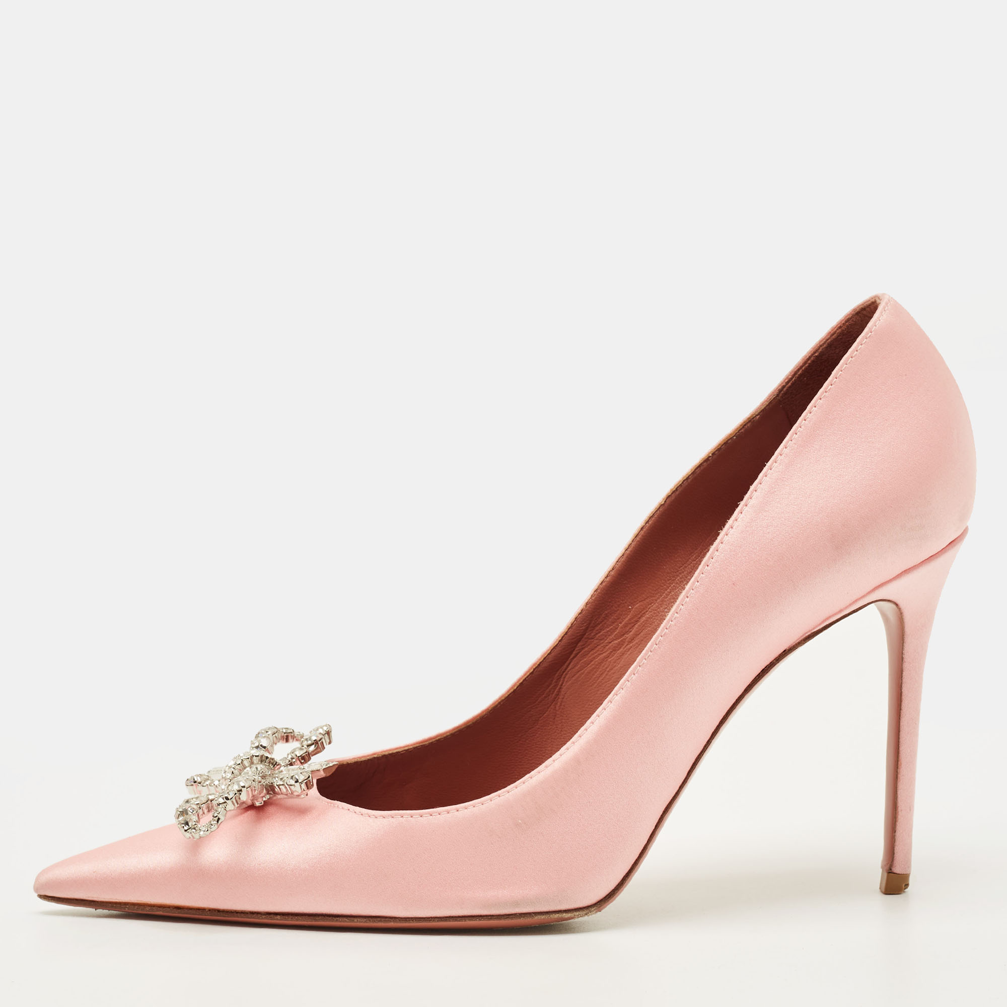 

Amina Muaddi Rosie Size  Pink Satin Crystal Embellished Pumps