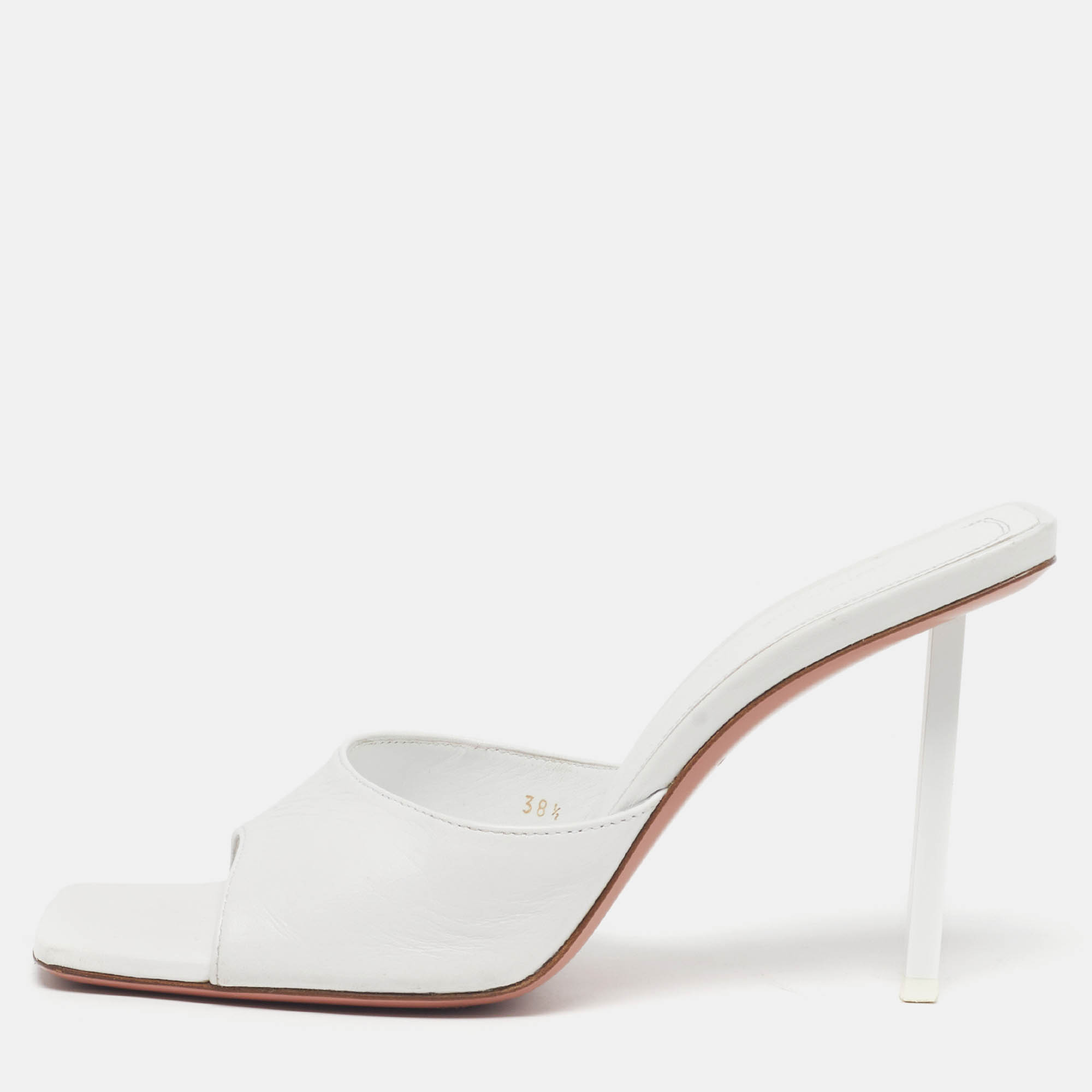 

Amina Muaddi Lauda Size  White Leather Slide Sandals
