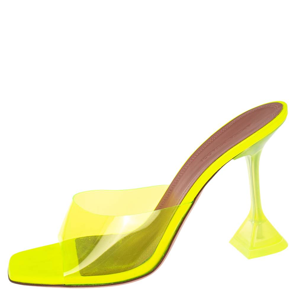 

Amina Muaddi Neon Green PVC and Leather Lupita Sandals Size