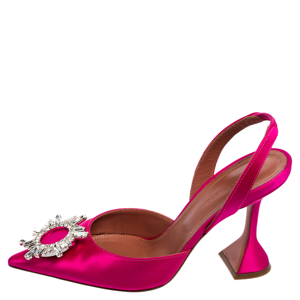 

Amina Muaddi Pink Satin Begum Slingback Pumps Size