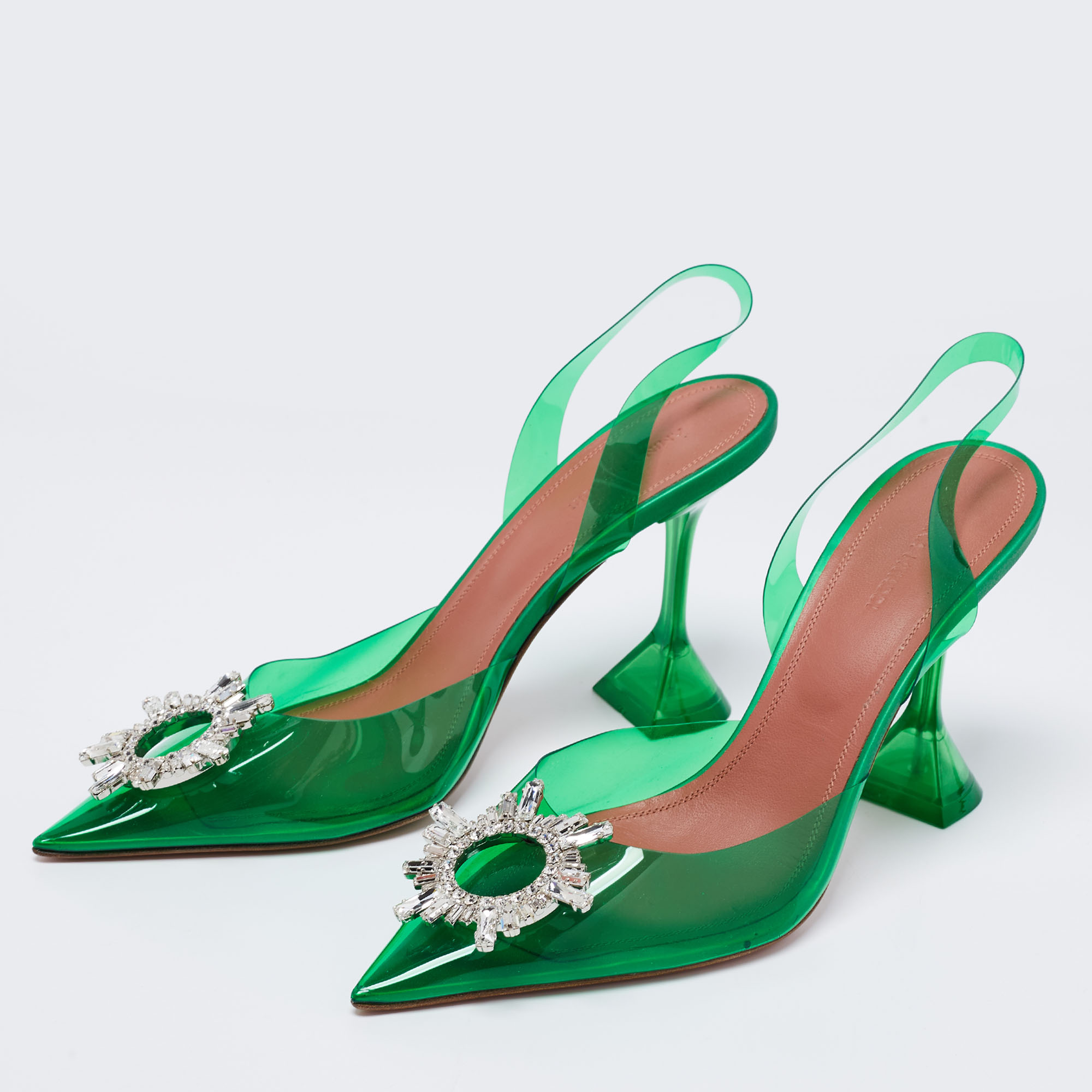 

Amina Muaddi Green PVC Begum Slingback Sandals Size