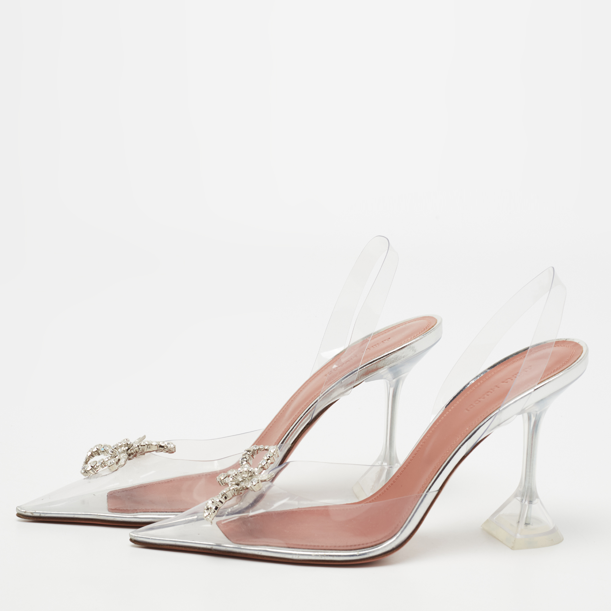 

Amina Muaddi Silver PVC Rosie Slingback Pumps Size