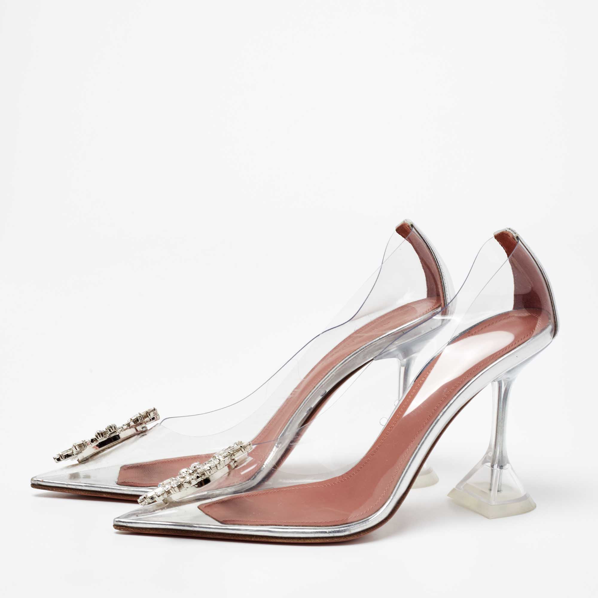 

Amina Muaddi Silver/Transperent PVC and Leather Begum Pumps Size