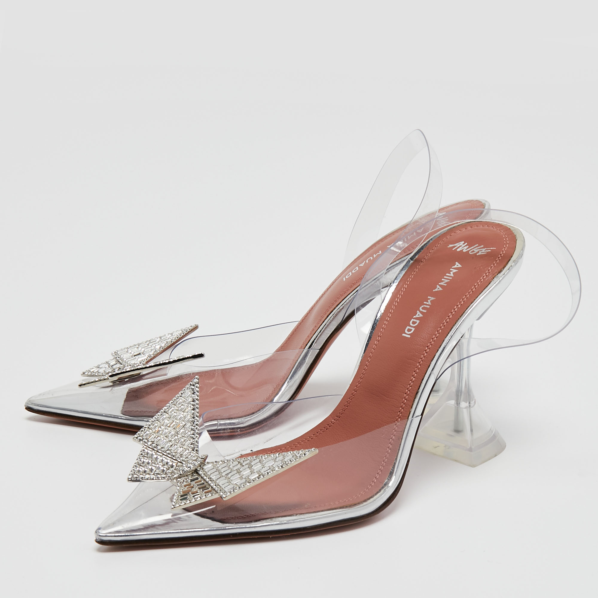 

Amina Muaddi X Awge Transparent PVC Phoenix Slingback Pumps Size