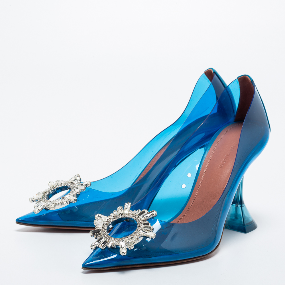 

Amina Muaddi Blue PVC and Leather Begum Pumps Size