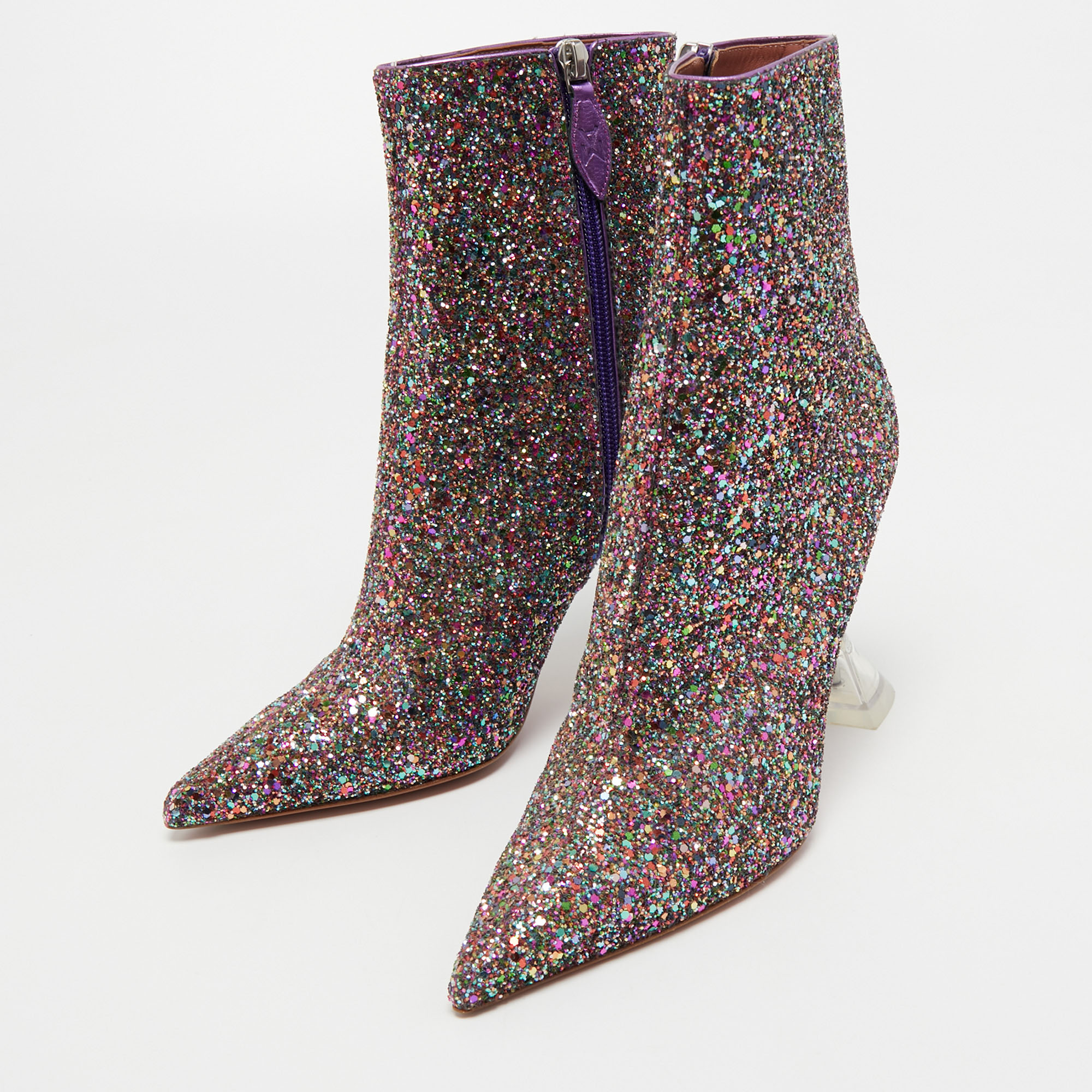 

Amina Muaddi Multicolor Coarse Glitter Giorgia Ankle Boots Size