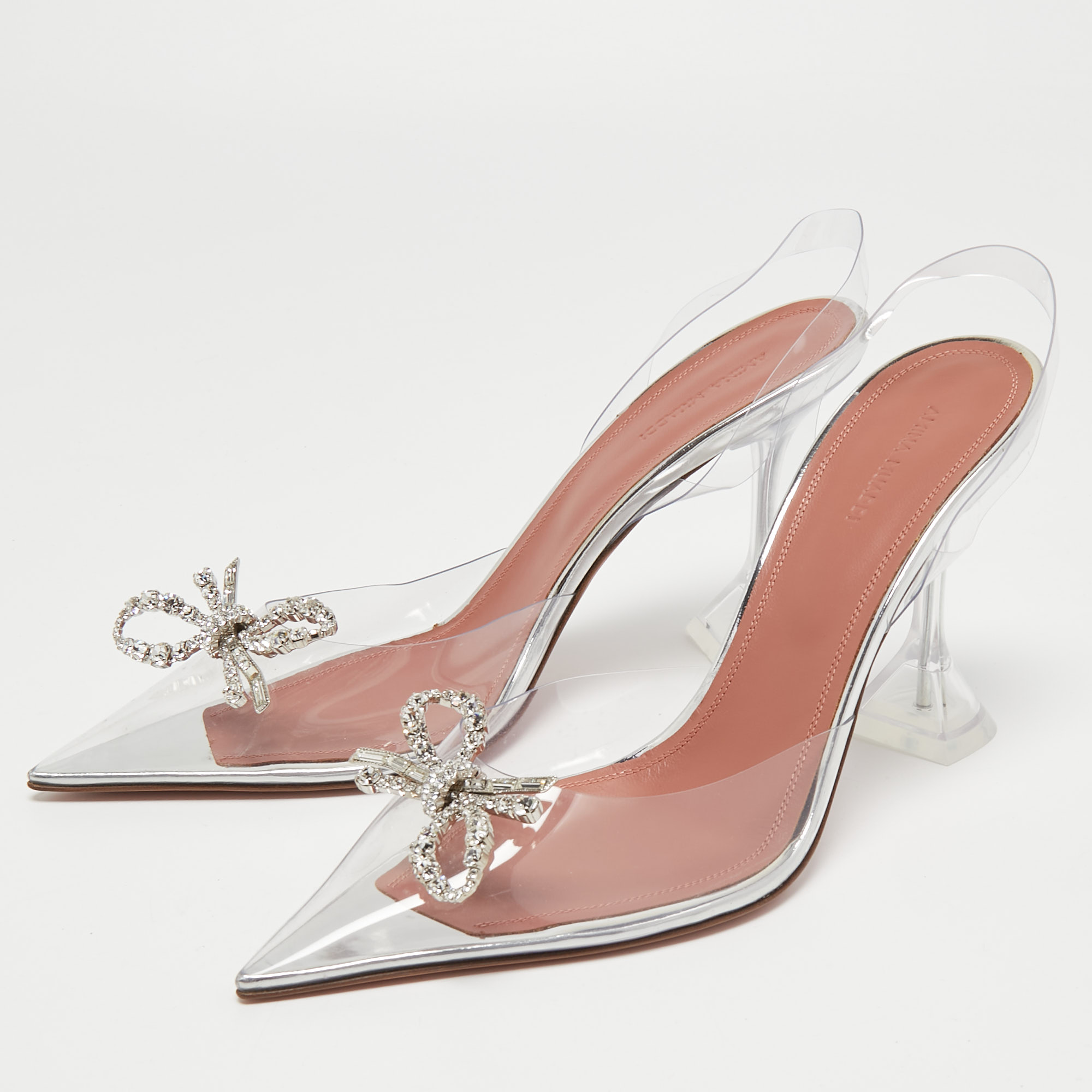 

Amina Muaddi Transparent PCV Rosie Slingback Pumps Size