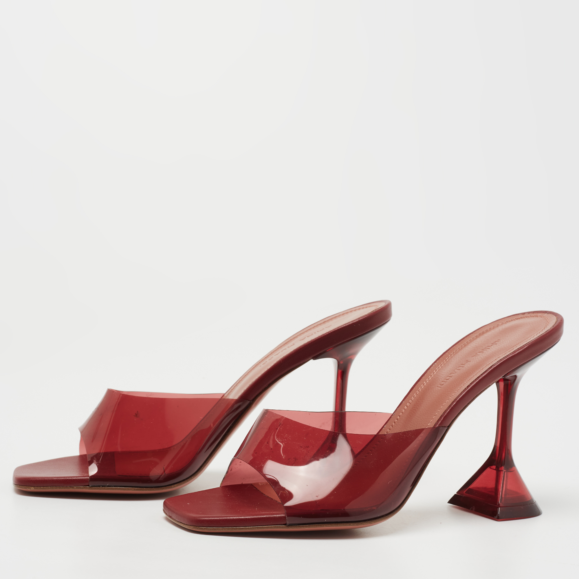 

Amina Muaddi Burgundy PVC Lupita Slide Sandals Size