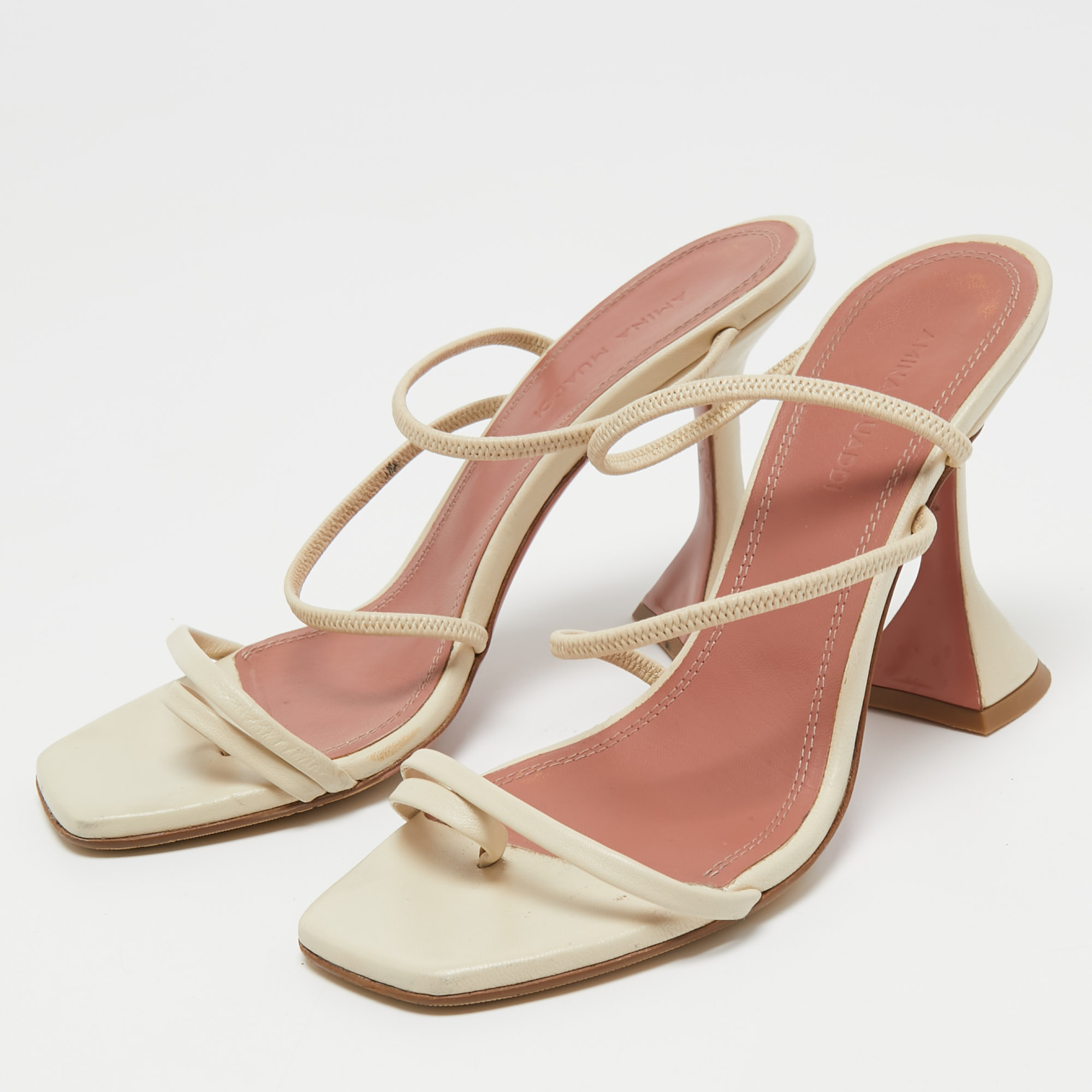 

Amina Muaddi Cream Leather Naima Sandals Size