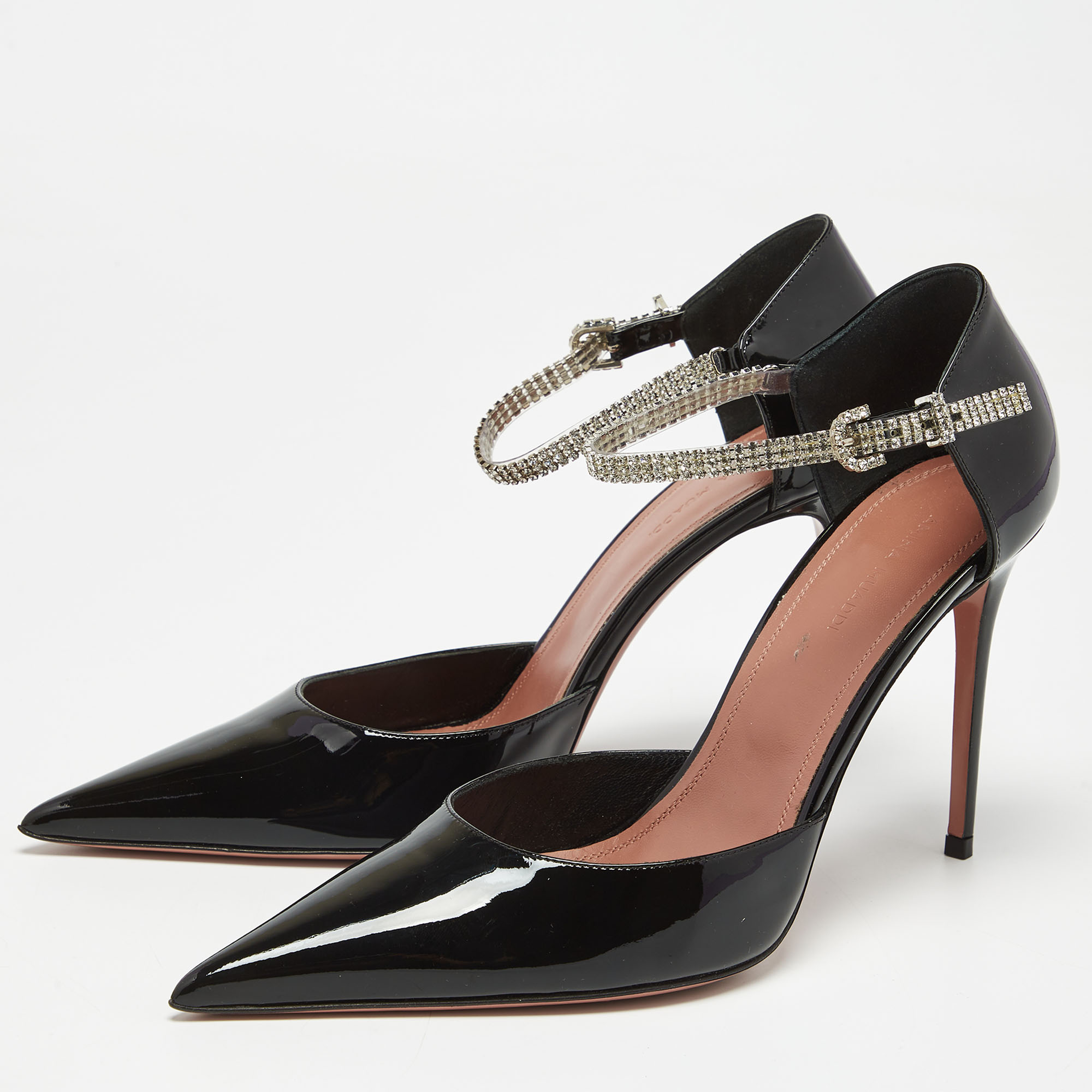 

Amina Muaddi Black Patent Ursina Pumps Size