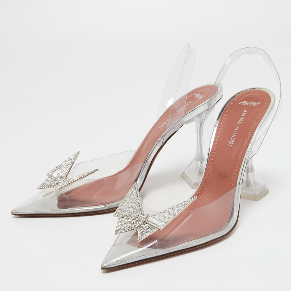 

Amina Muaddi x AWGE Transparent PVC Crystal Embellished Phoenix Slingback Pumps Size