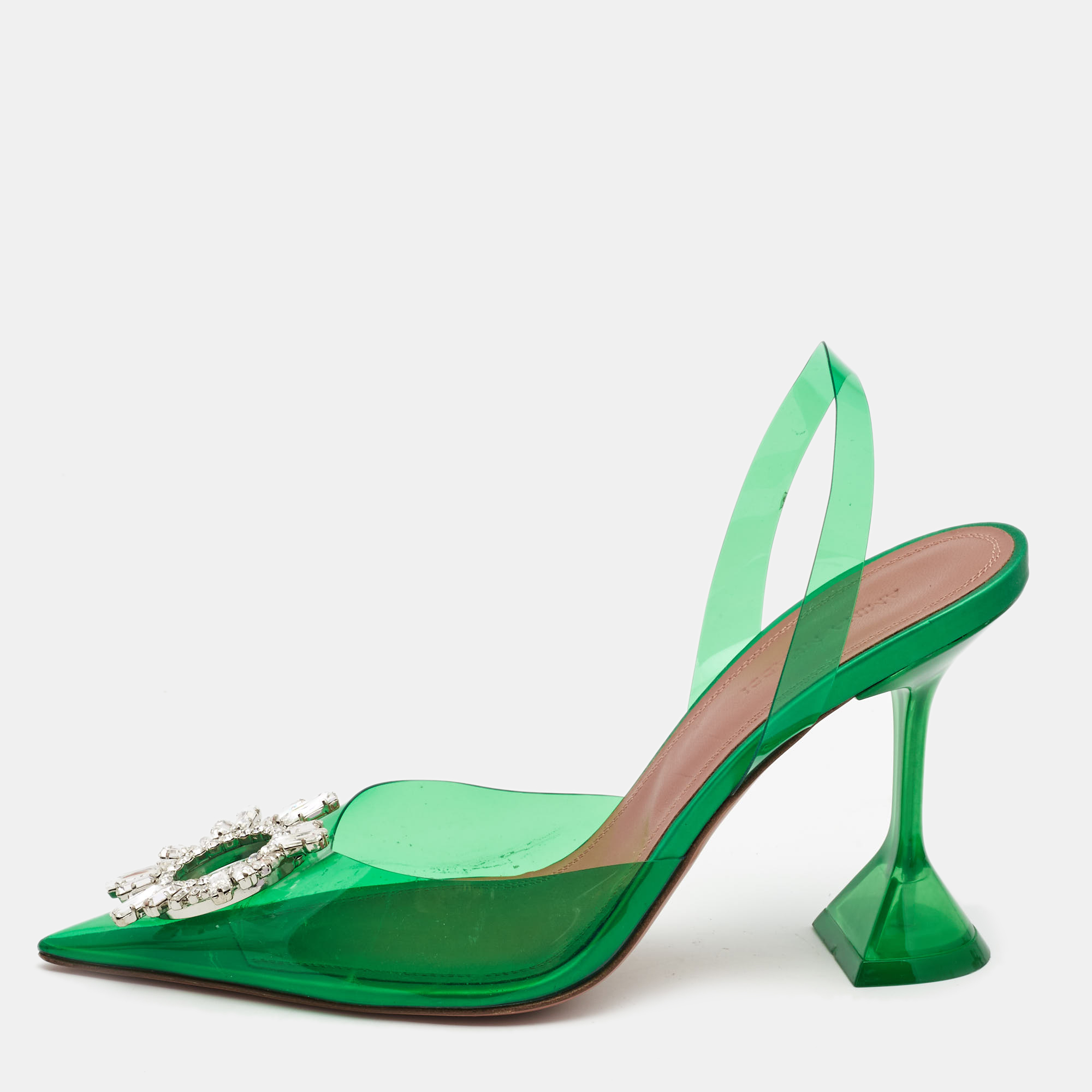 Pre-owned Amina Muaddi Green Pvc Begum Slingback Pumps Size 38 | ModeSens