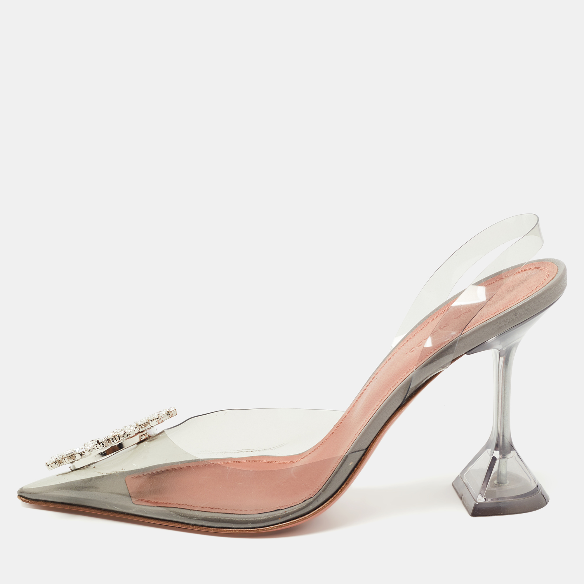 Amina Muaddi Grey PVC Begum Slingback Pumps Size 38