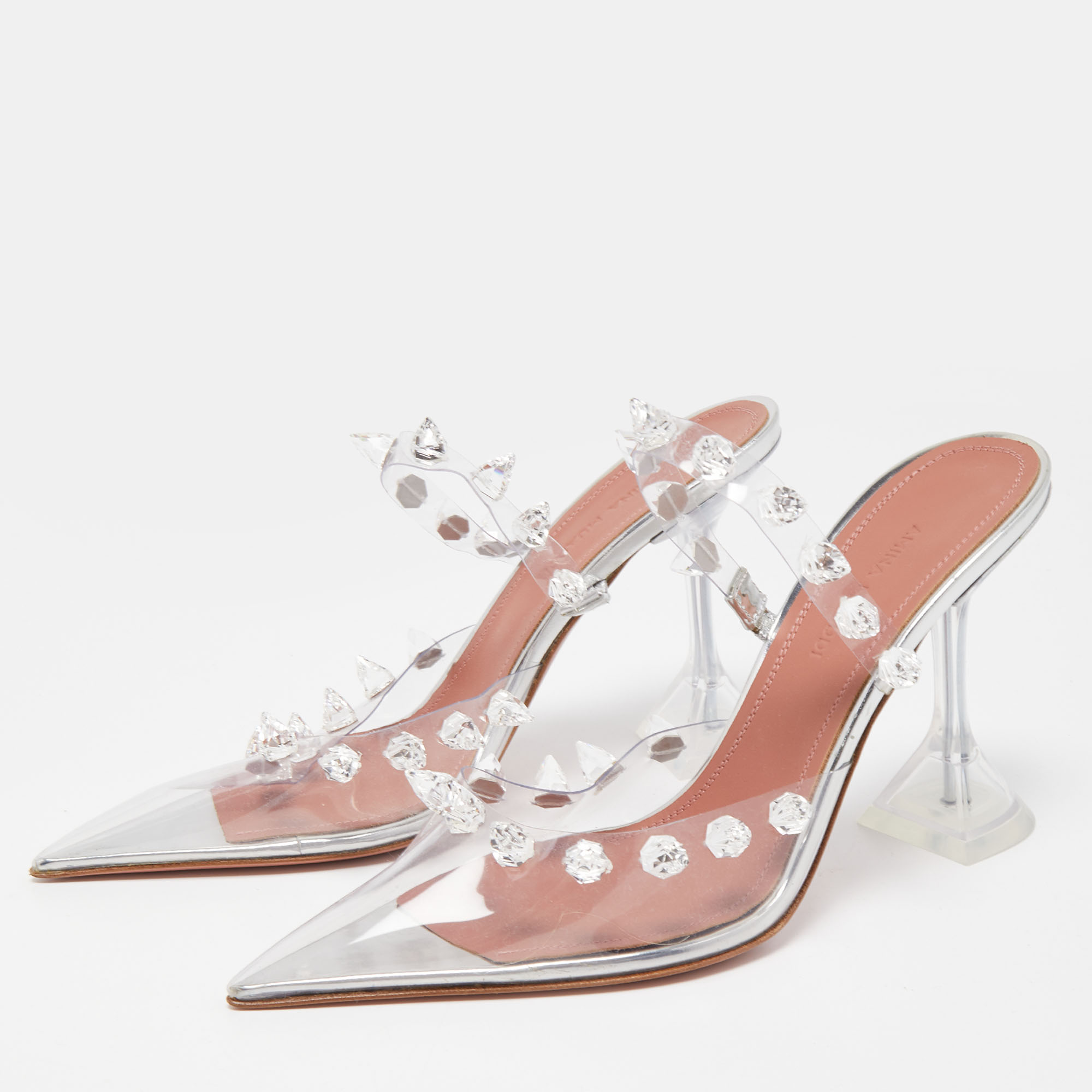 

Amina Muaddi Transperent PVC Crystal Embellished Julia Mule Sandals Size, Transparent