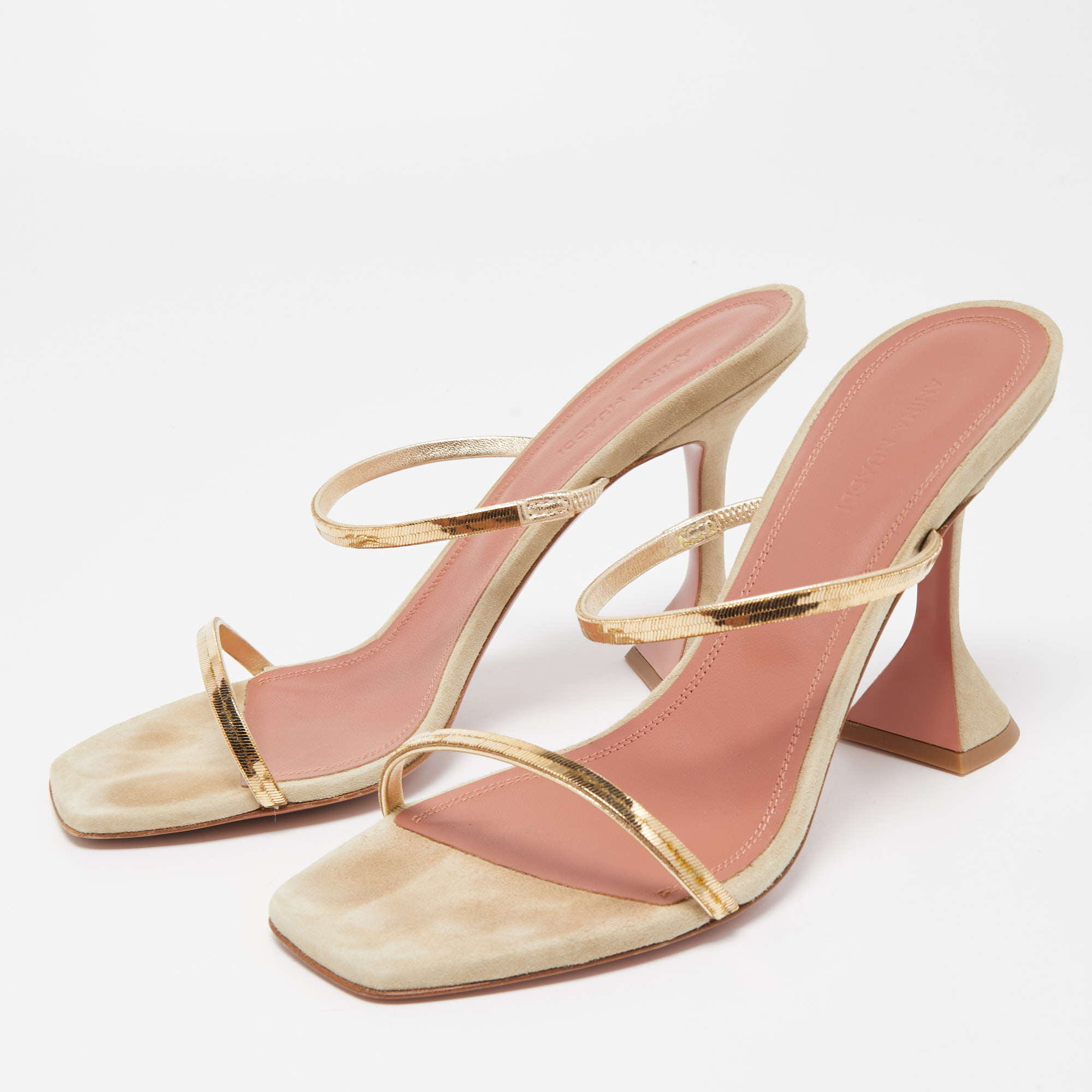 

Amina Muaddi Gold/Grey Leather and Suede Gilda Slide Sandals Size