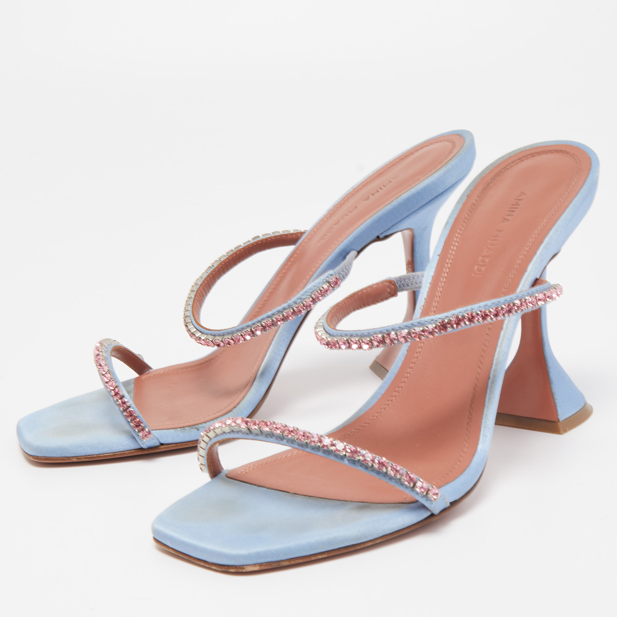 

Amina Muaddi Blue Satin Gilda Sandals Size
