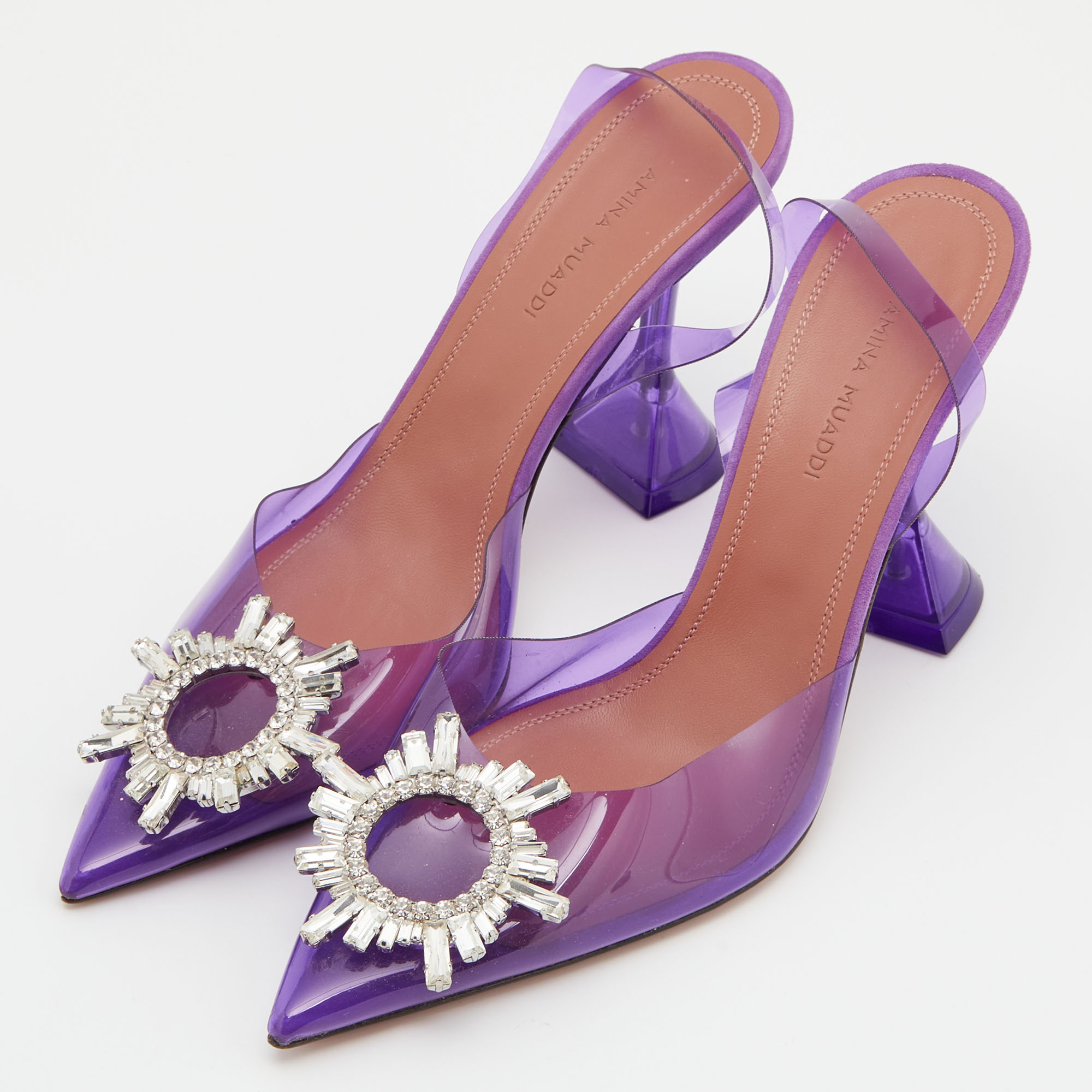 

Amina Muaddi Purple PVC Begum Slingback Sandals Size