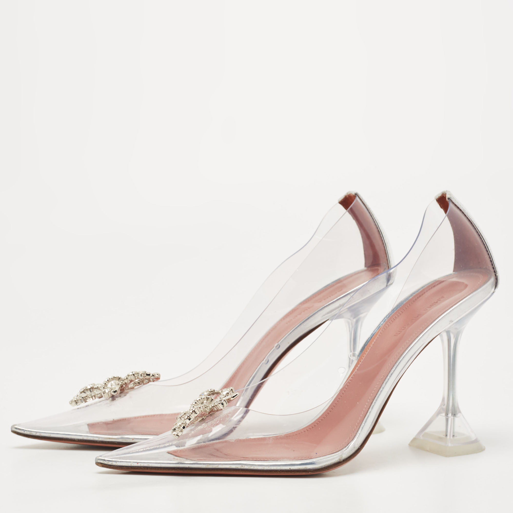

Amina Muaddi Transparent/Silver Leather and PVC Rosie Pumps Size