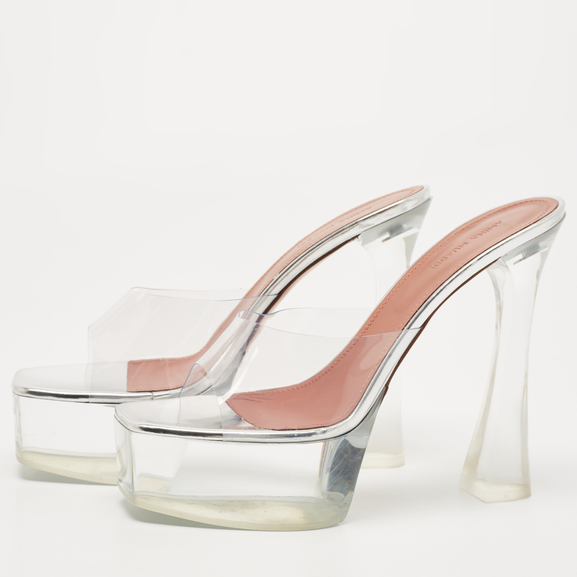 

Amina Muaddi Transparent PVC Dalida Slides Size