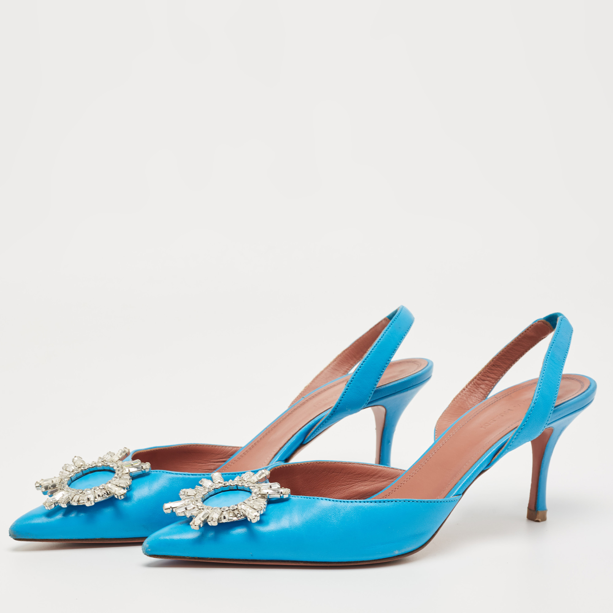 

Amina Muaddi Blue Leather Begum Slingback Pumps Size