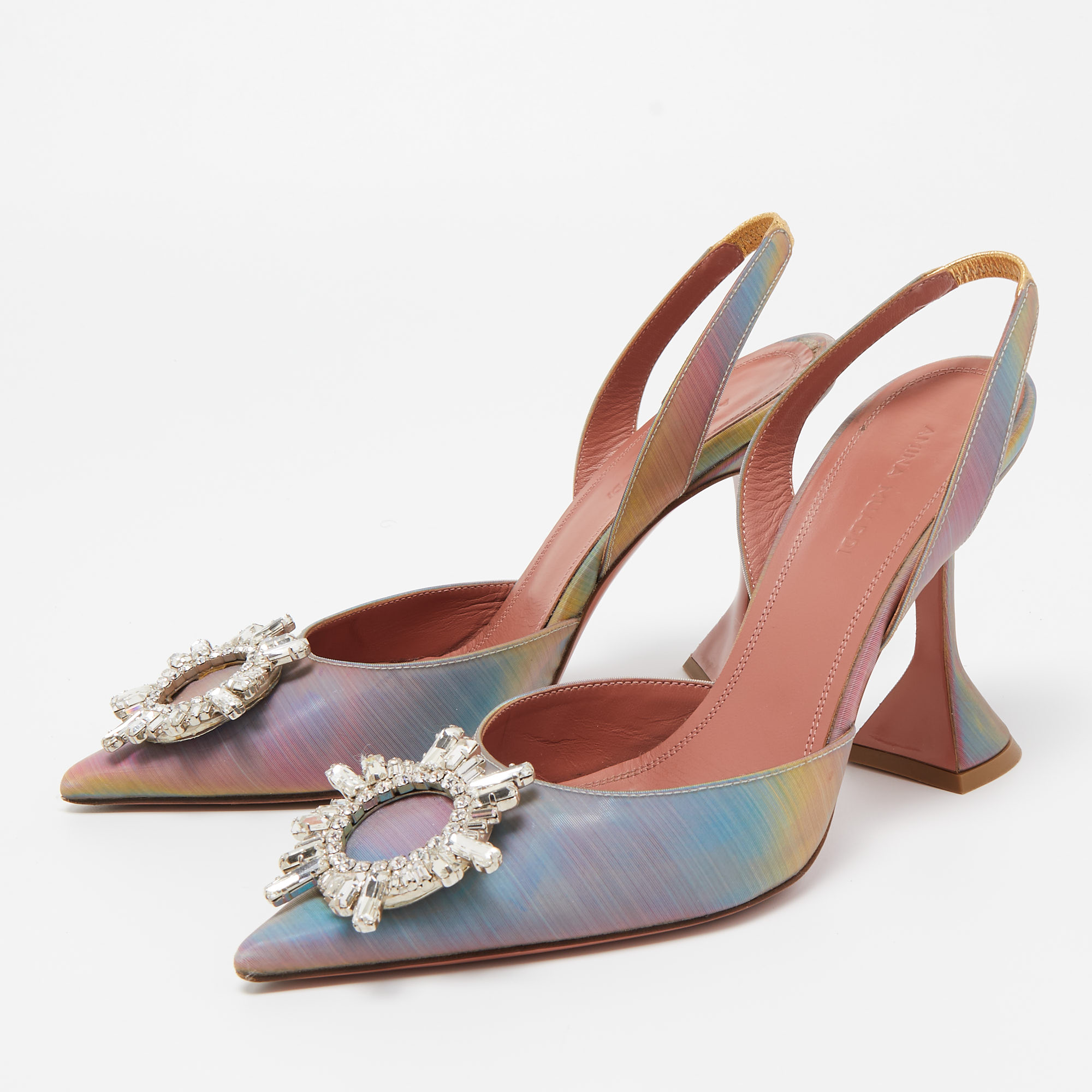 

Amina Muaddi Multicolor Iridescent PVC Begum Slingback Pumps Size