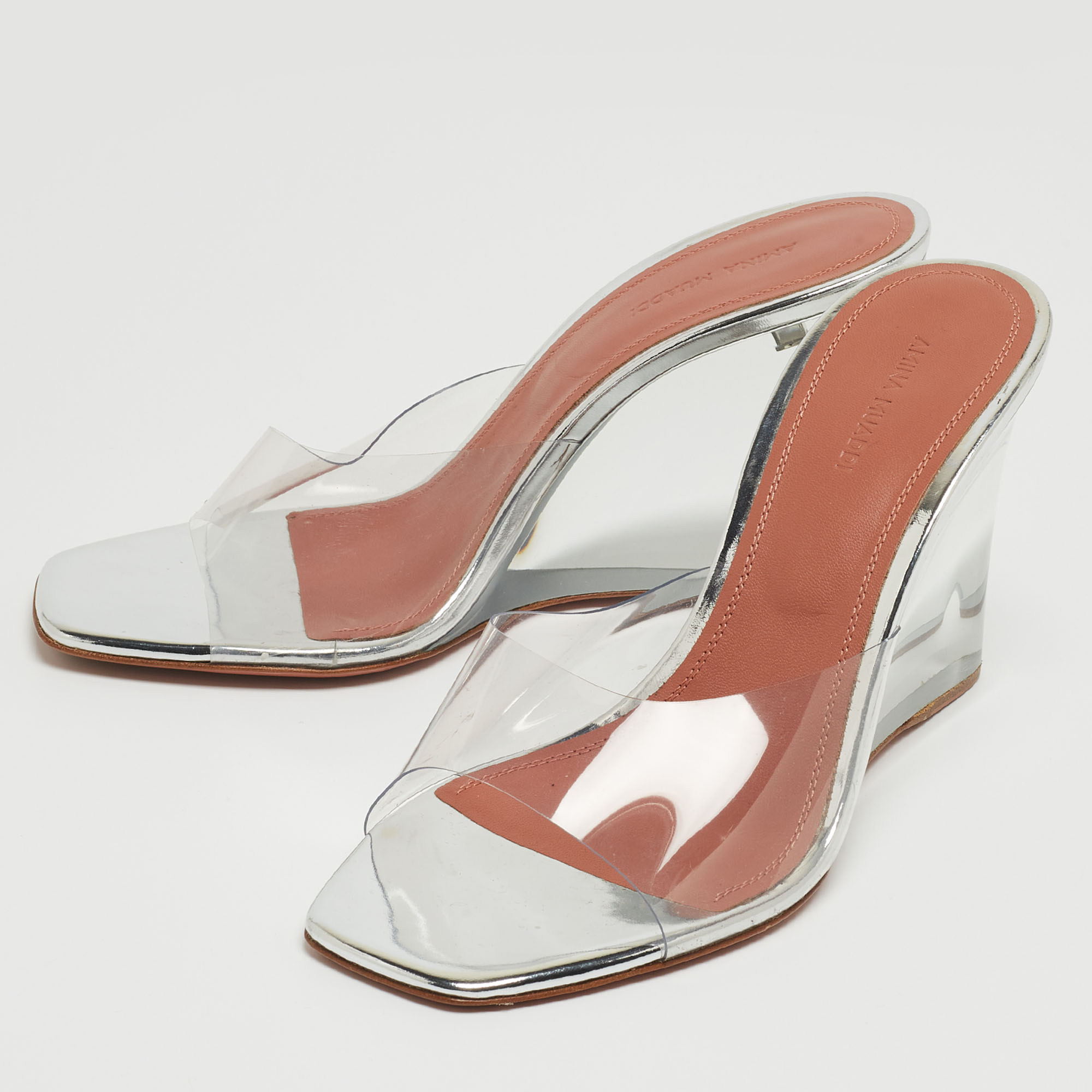 

Amina Muaddi Transparent PVC Lupita Wedge Mules Size