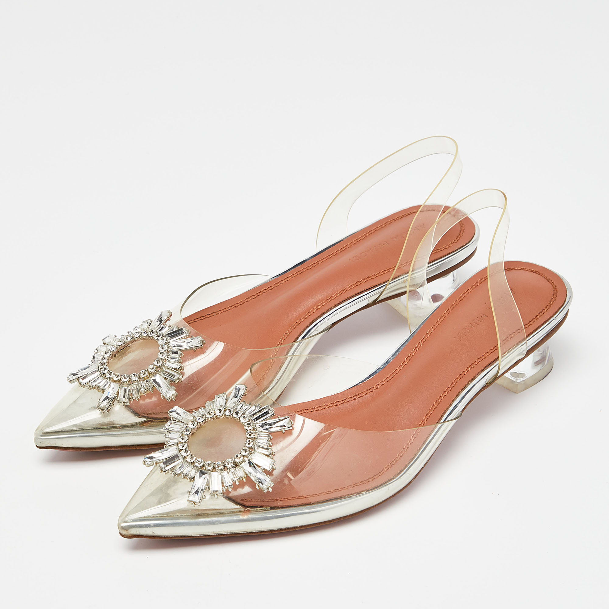 

Amina Muaddi Transparent PVC Begum Slingback Pumps Size