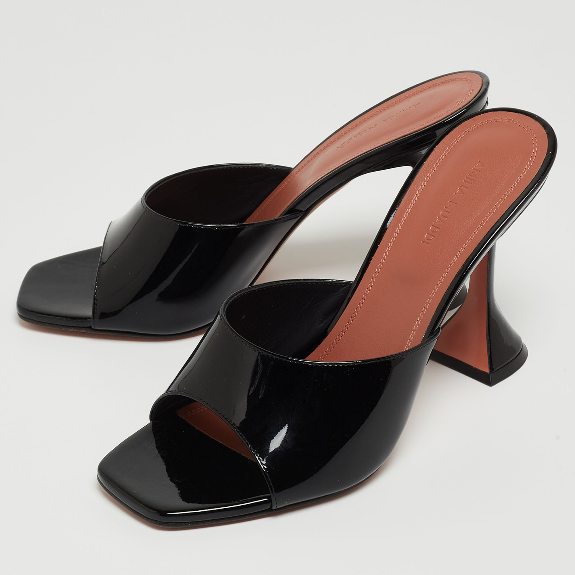 

Amina Muaddi Black Patent Leather Lupita Open Slide Sandals Size