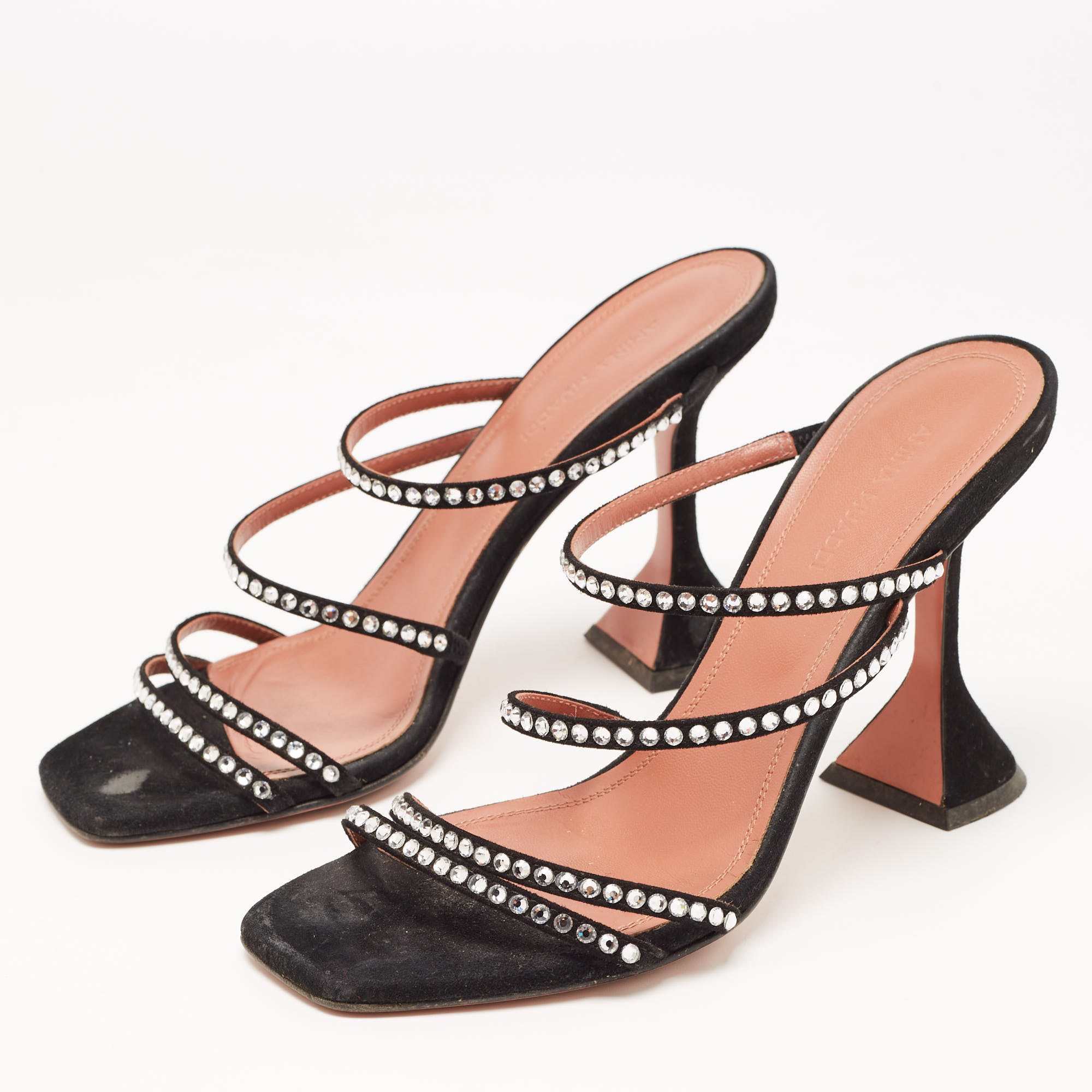 

Amina Muaddi Black Crystal Embellished Suede Naima Sandals Size