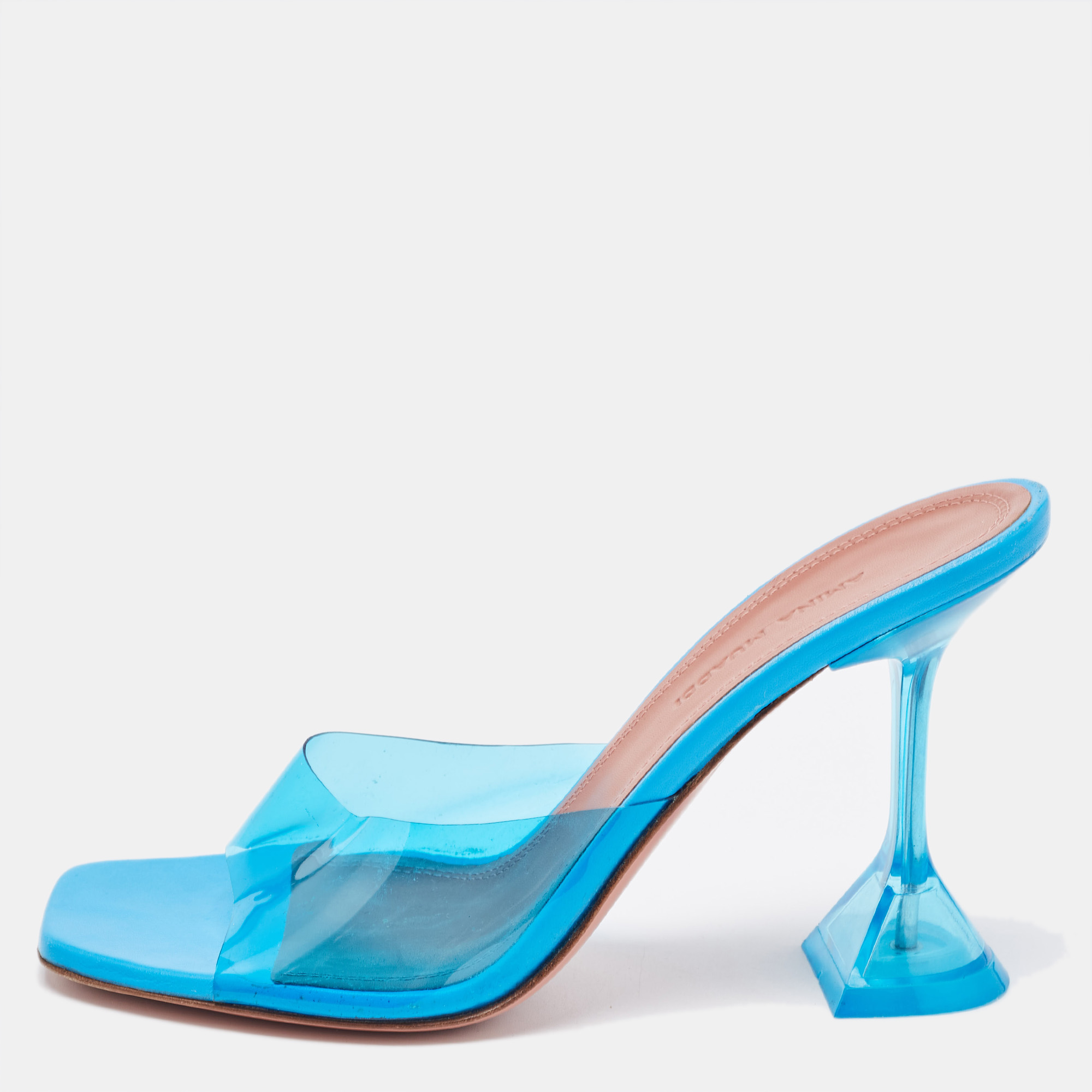 

Amina Muaddi Blue PVC Lupita Slide Sandals Size