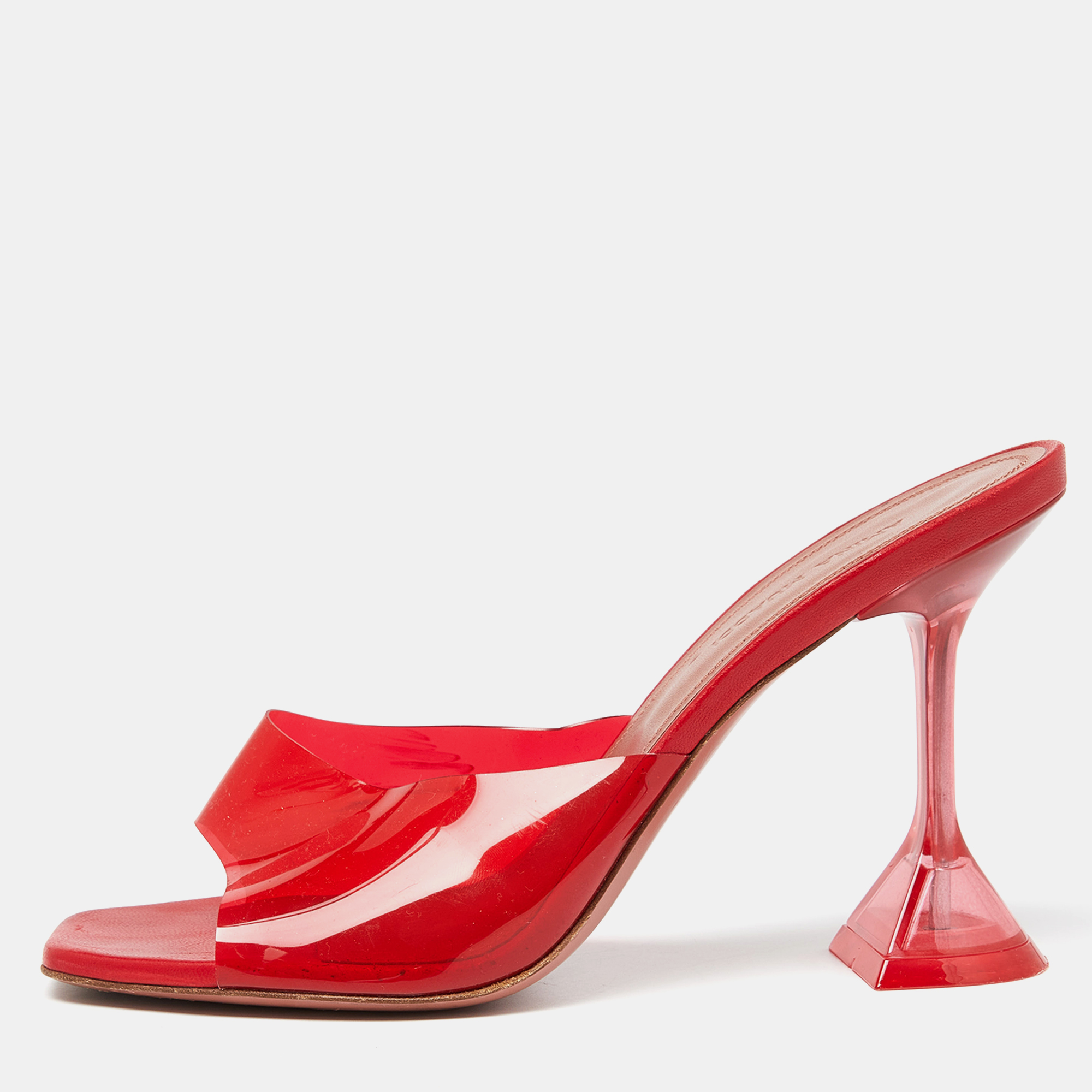Pre-owned Amina Muaddi Red Pvc Lupita Slide Sandals Size 37.5