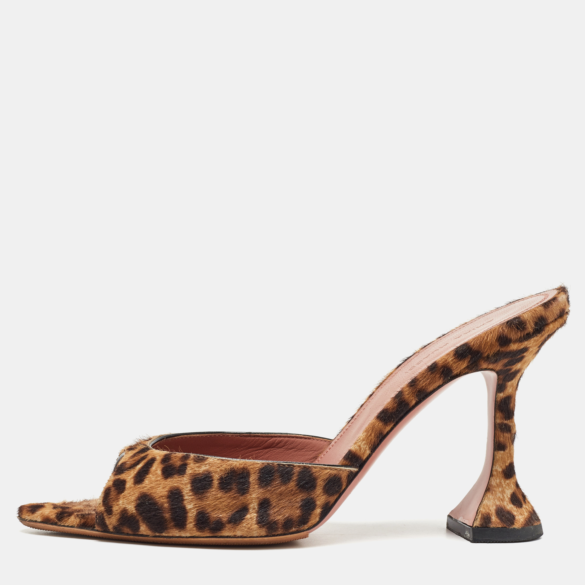 Amina Muaddi Beige/Brown Leopard Print Calfhair Caroline Mule Size 38.5