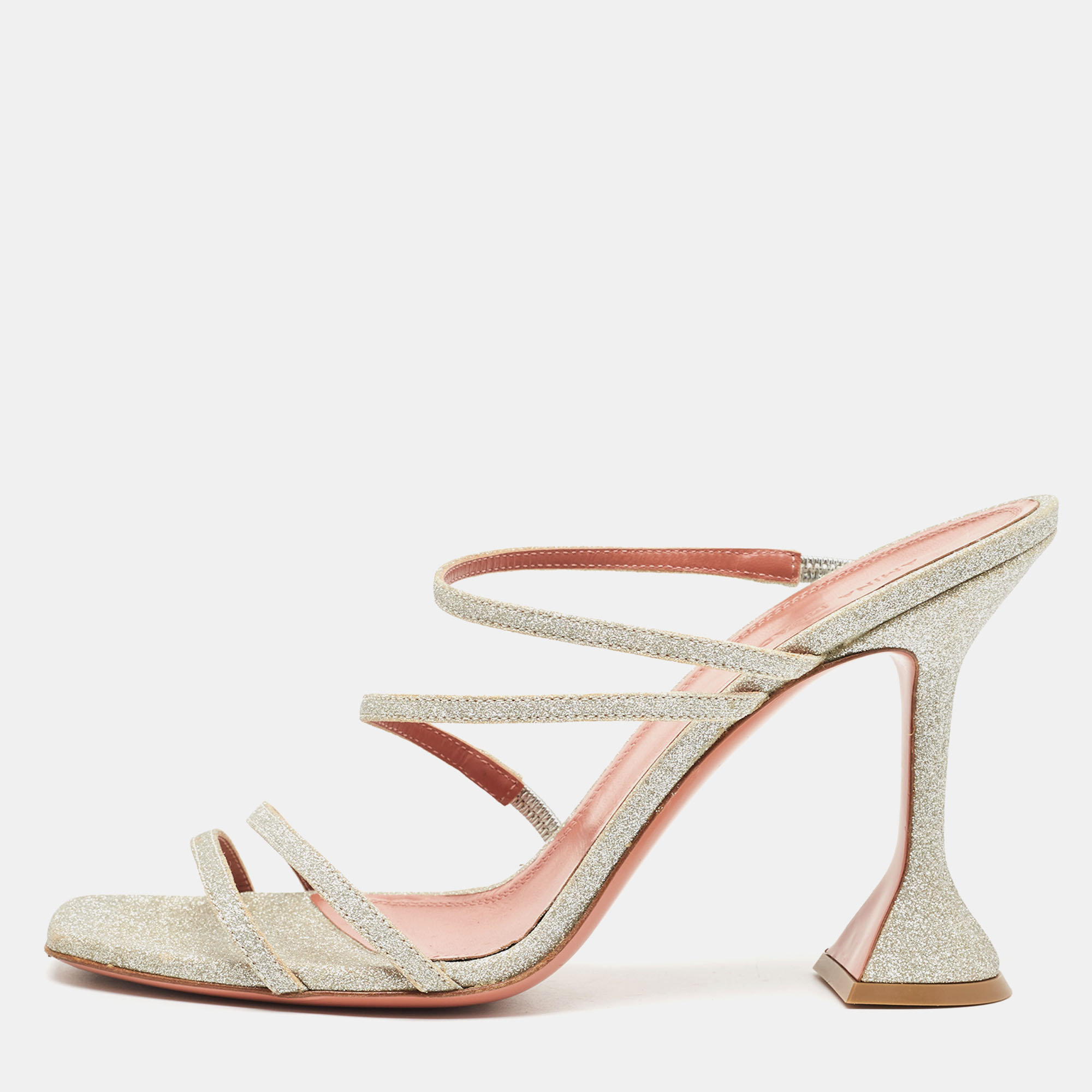 

Amina Muaddi Silver Glitter Gilda Slide Sandals Size