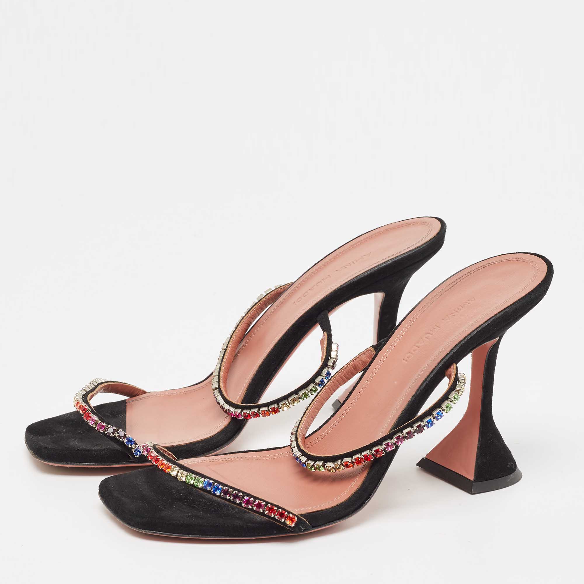 

Amina Muaddi Black Suede Crystal Embellished Gilda Slide Sandals Size