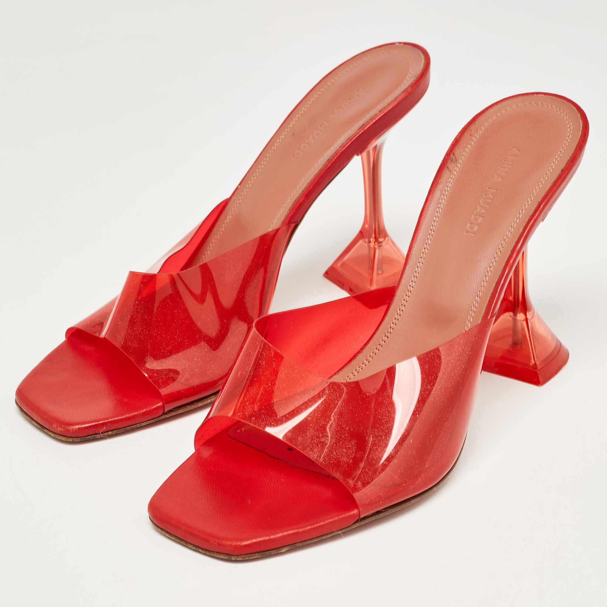 

Amina Muaddi Red PVC Lupita Slide Sandals Size