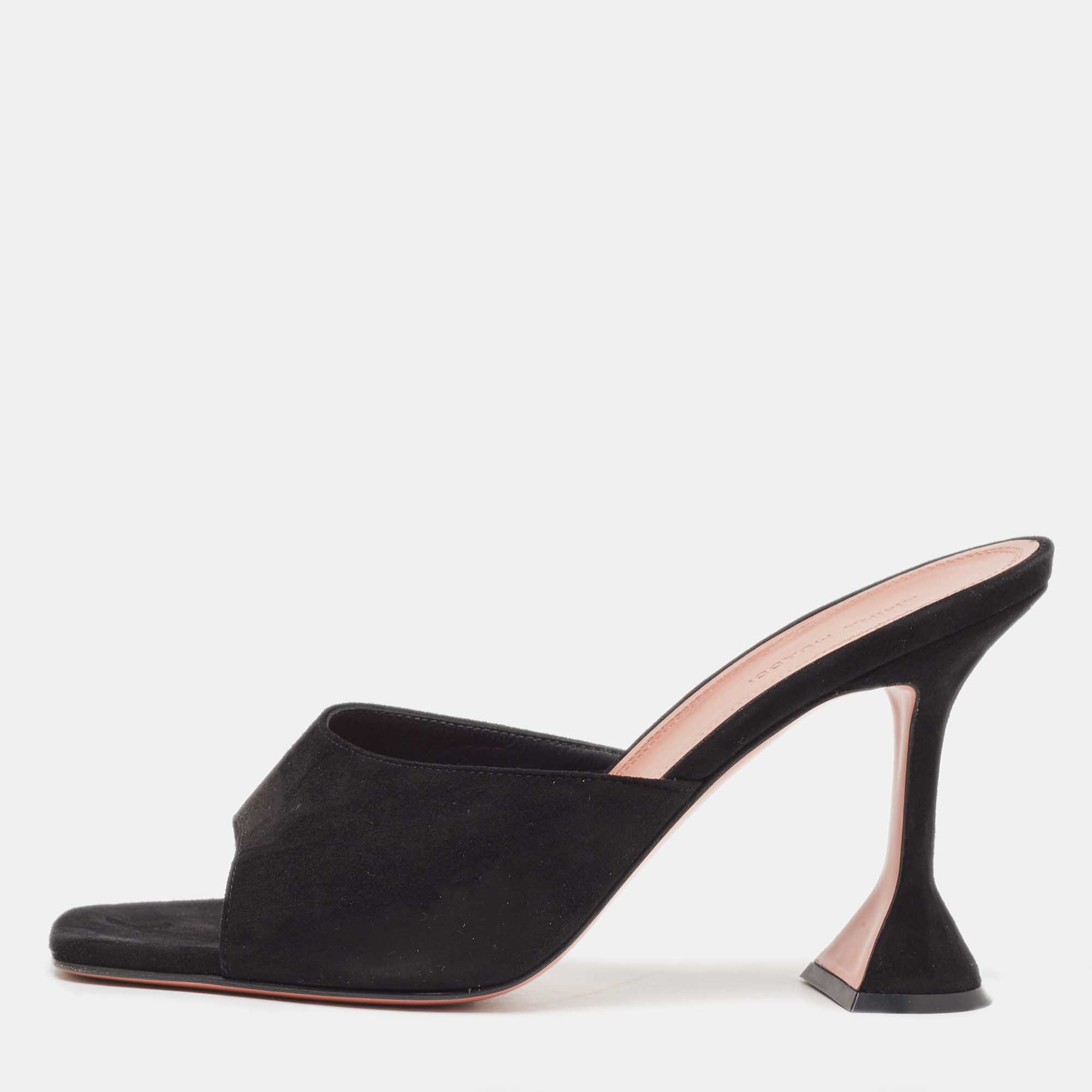 Pre Owned Amina Muaddi Black Suede Lupita Slide Sandals Size 41