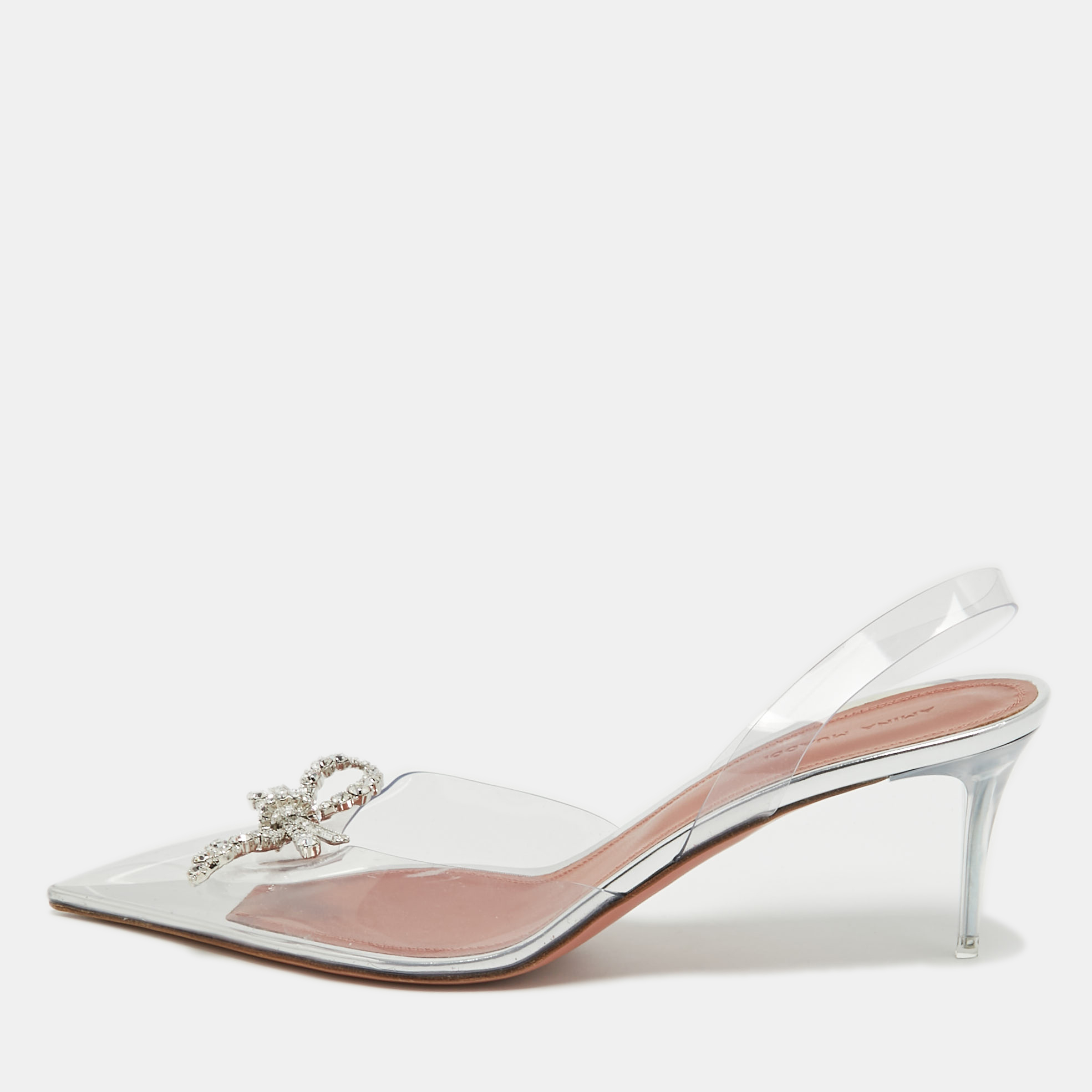 Pre Owned Amina Muaddi Transparent PVC Rosie Slingback Pumps Size 40
