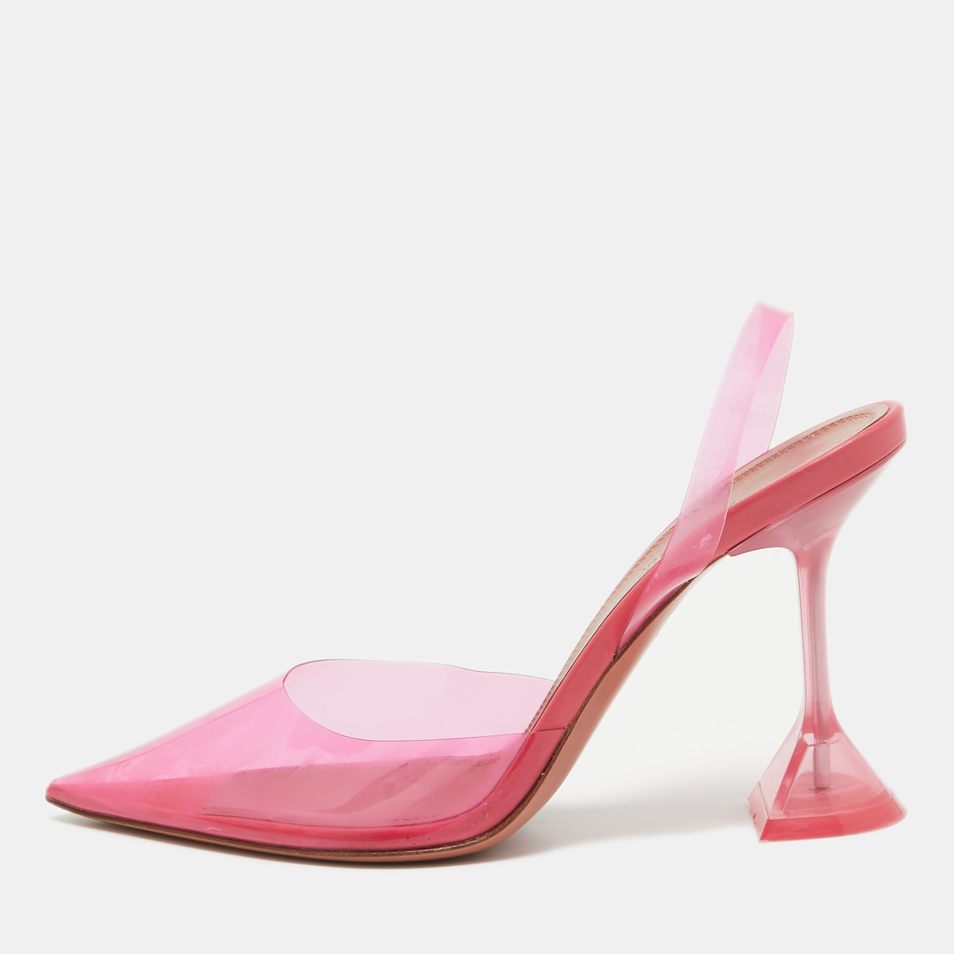 

Amina Muaddi Pink PVC Holli Glass Slingback Pumps Size