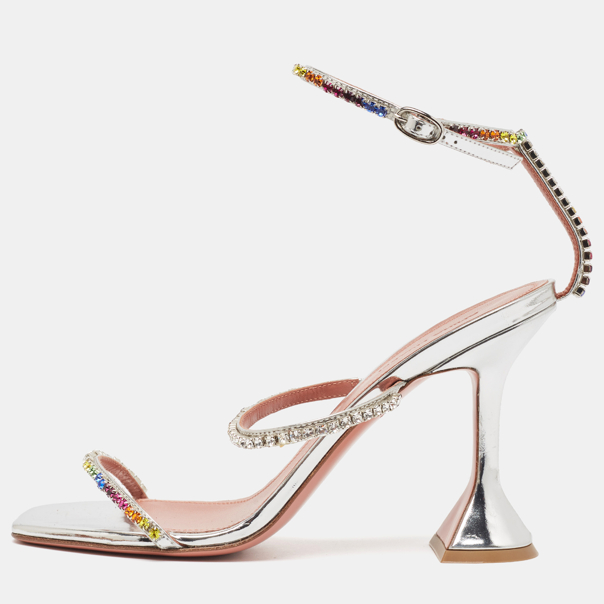 

Amina Muaddi Silver/Multicolor Leather Gilda Sandals Size