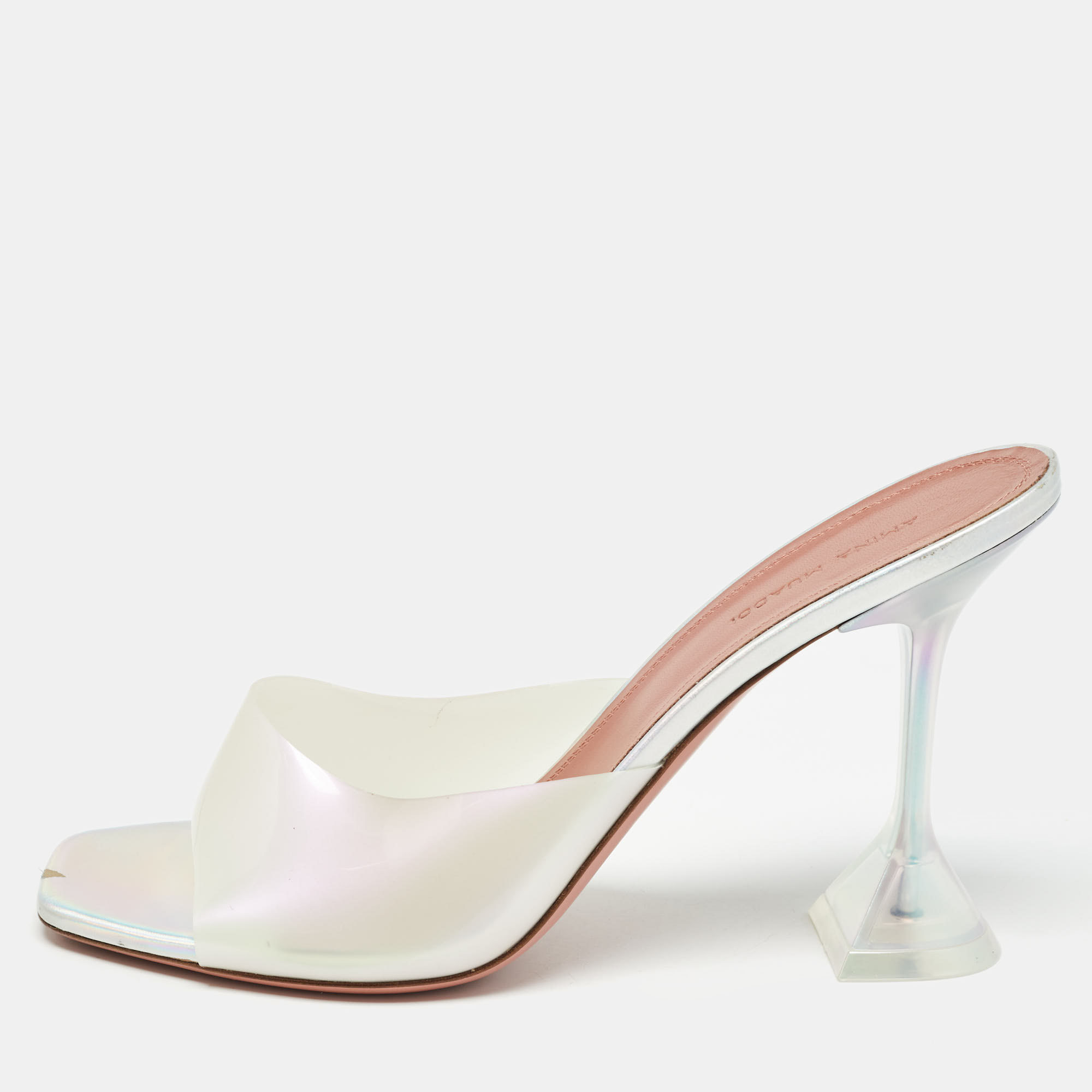 Pre-owned Amina Muaddi White Pvc Lupita Slide Sandals Size 40