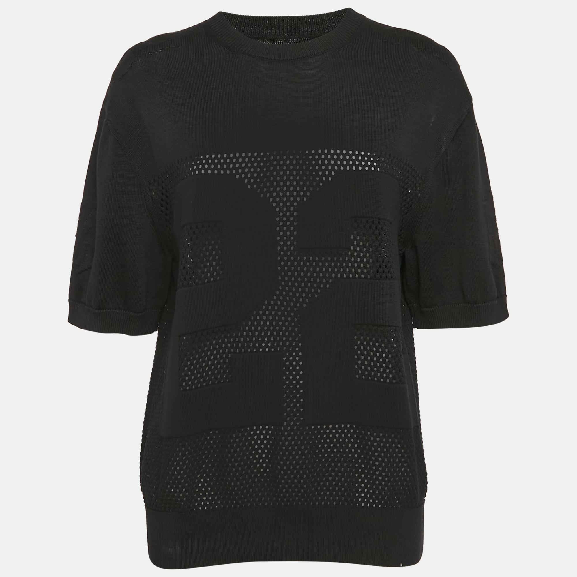 

Amiri Black Logo Mesh Knit Crew Neck T-Shirt XS