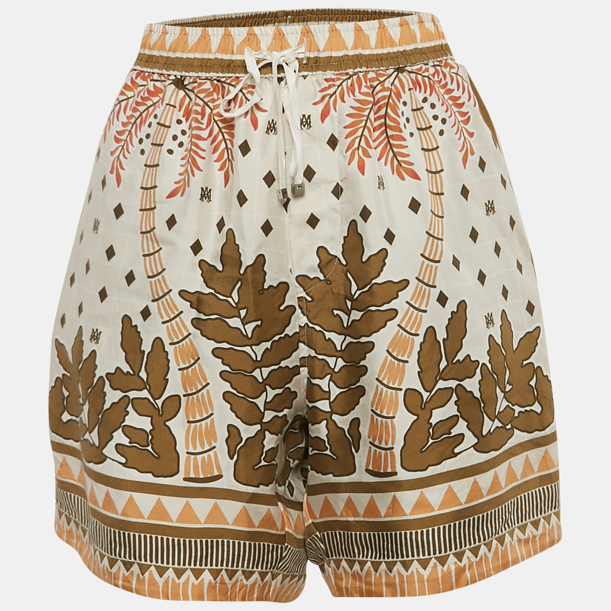 

Amiri Green/Cream Palm Tree Print Silk Shorts L