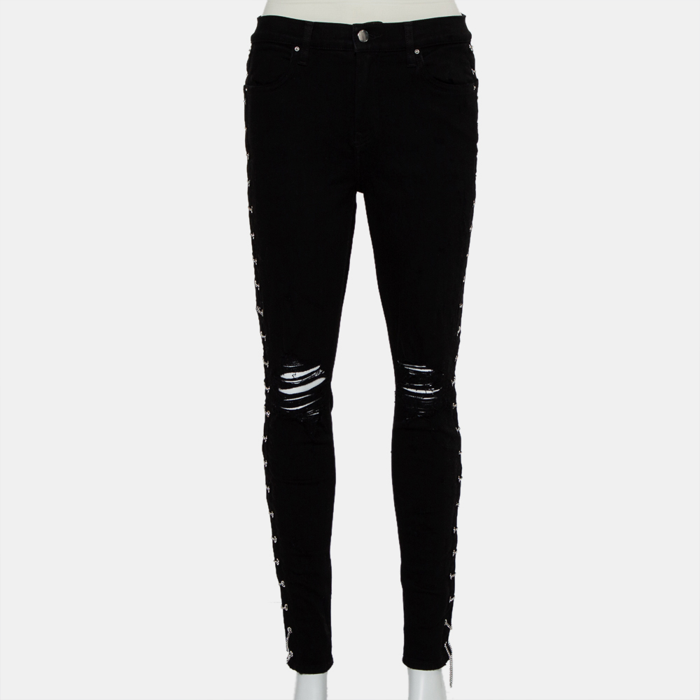 Pre-owned Amiri Black Denim Side Chain Detail Distressed Skinny Jeans M