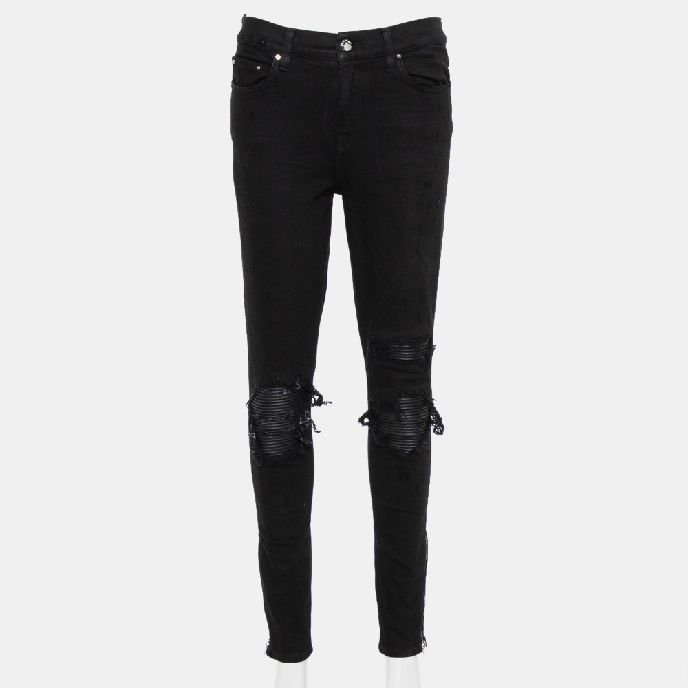 Pre-owned Amiri Black Denim Zipper Detail Distressed Jeans M
