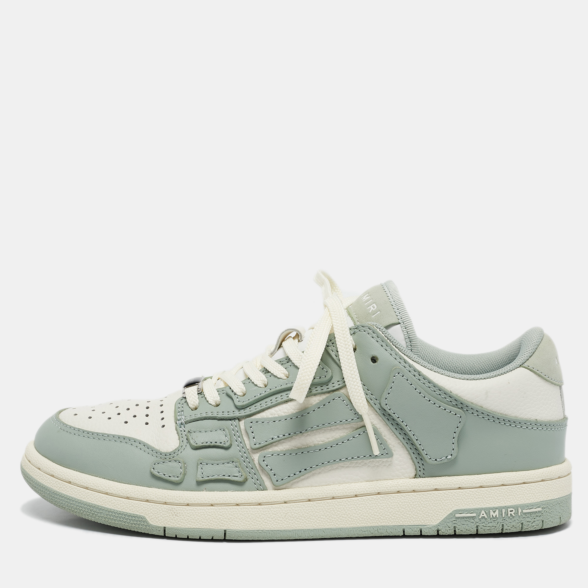 

Amiri White/Mint Green Leather Skel Low Top Sneakers Size