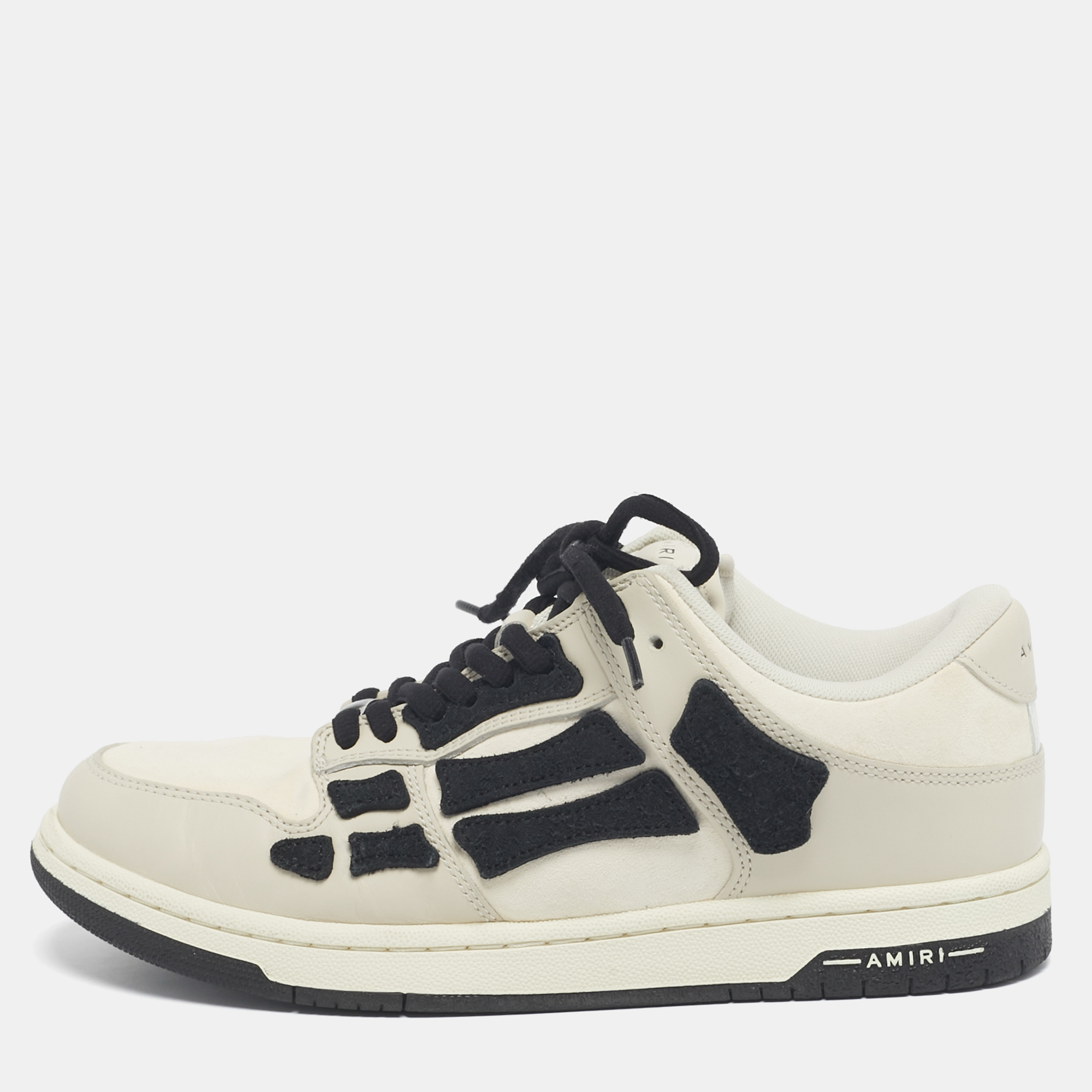 

Amiri Beige/Black Leather and Suede Skel Low Top Sneakers Size