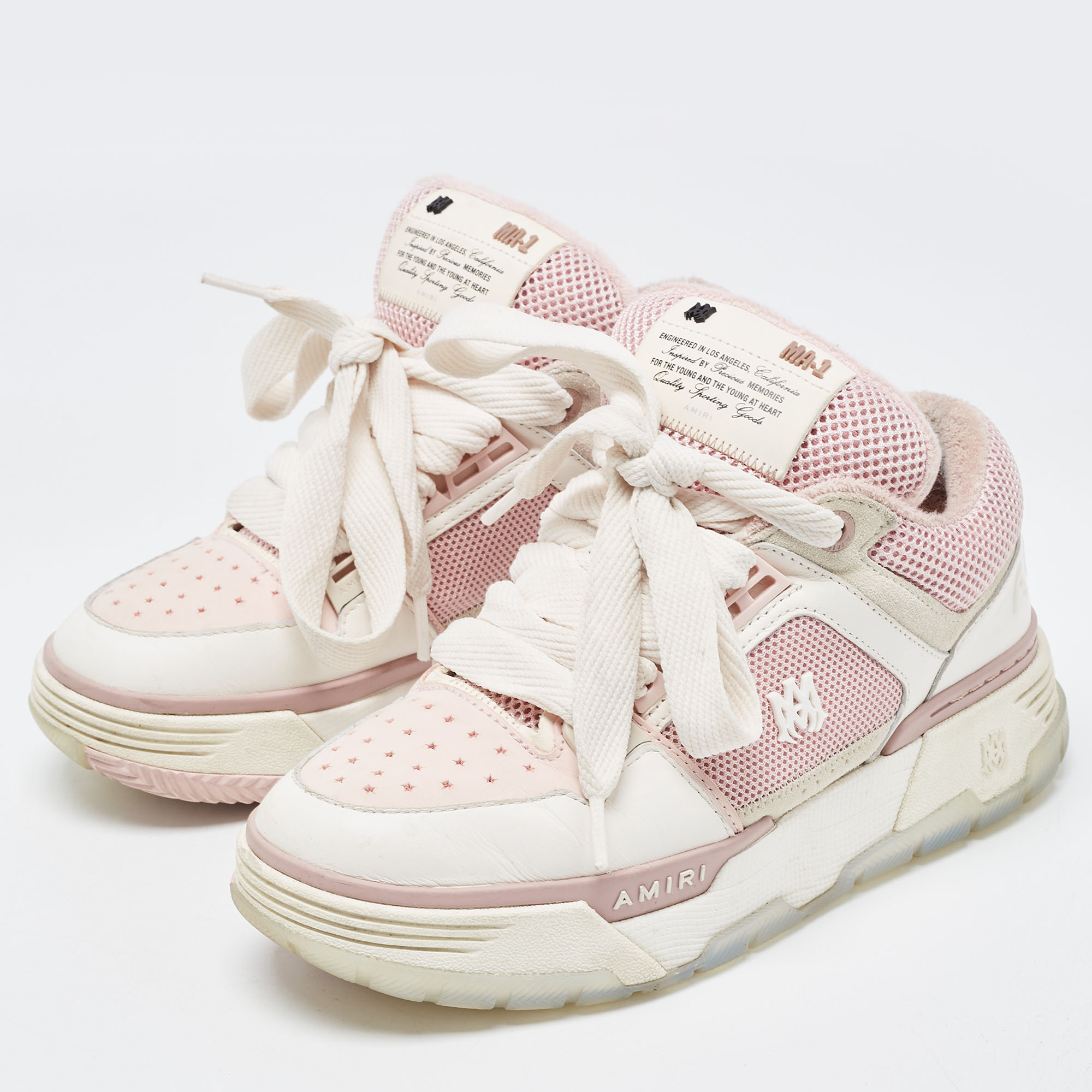 

Amiri Pink/White Mesh and Leather MA-1 Sneakers Size