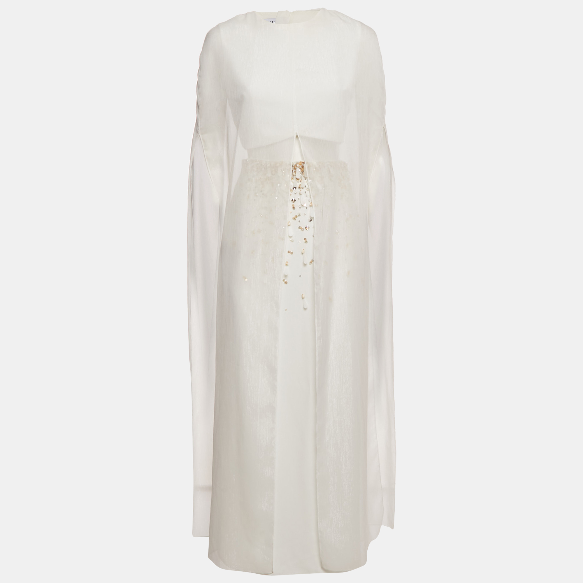 

Anatomi White Crepe Embellished Long Top and Skirt Set S