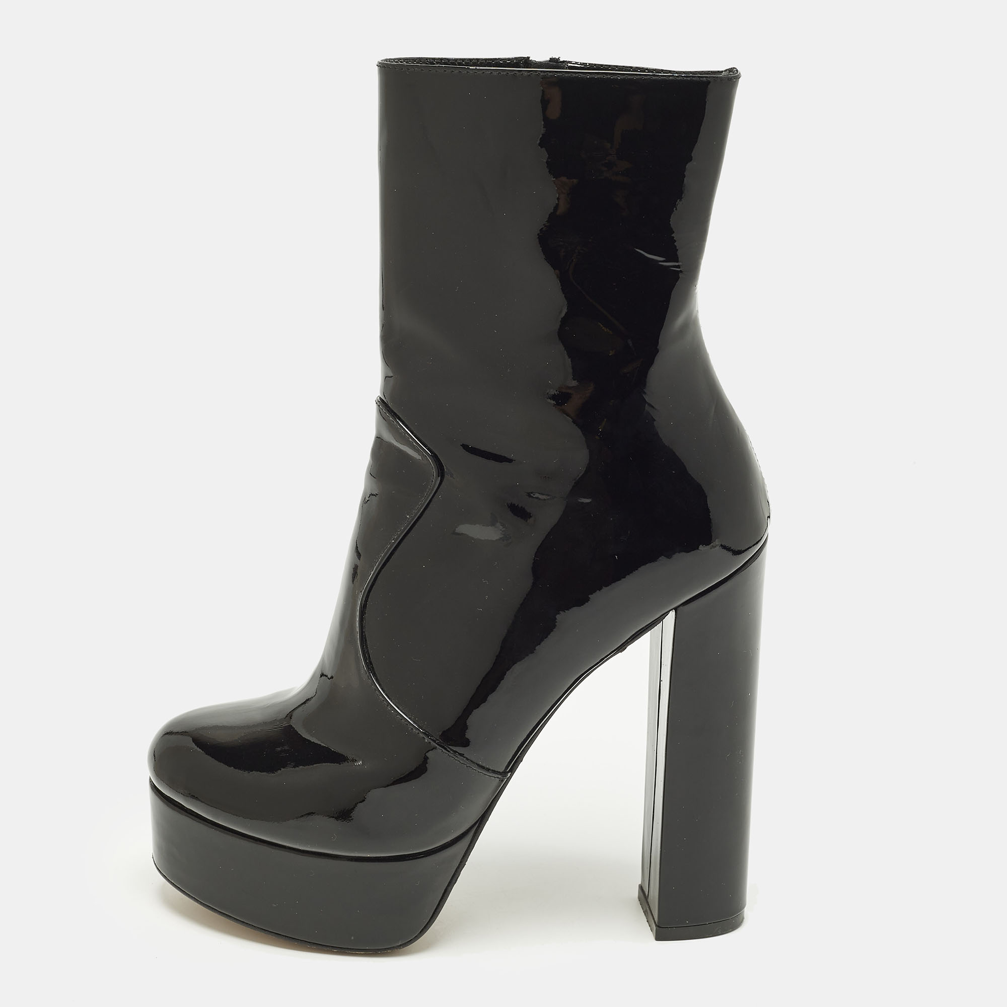 Pre-owned Andrea Wazen Size 40 Black Patent Leather Ankle Length Boots