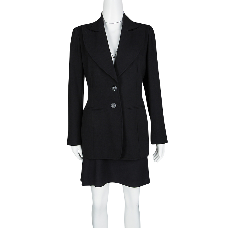 

Ann Demeulemeester Black Textured Wool Blazer and Skirt Set